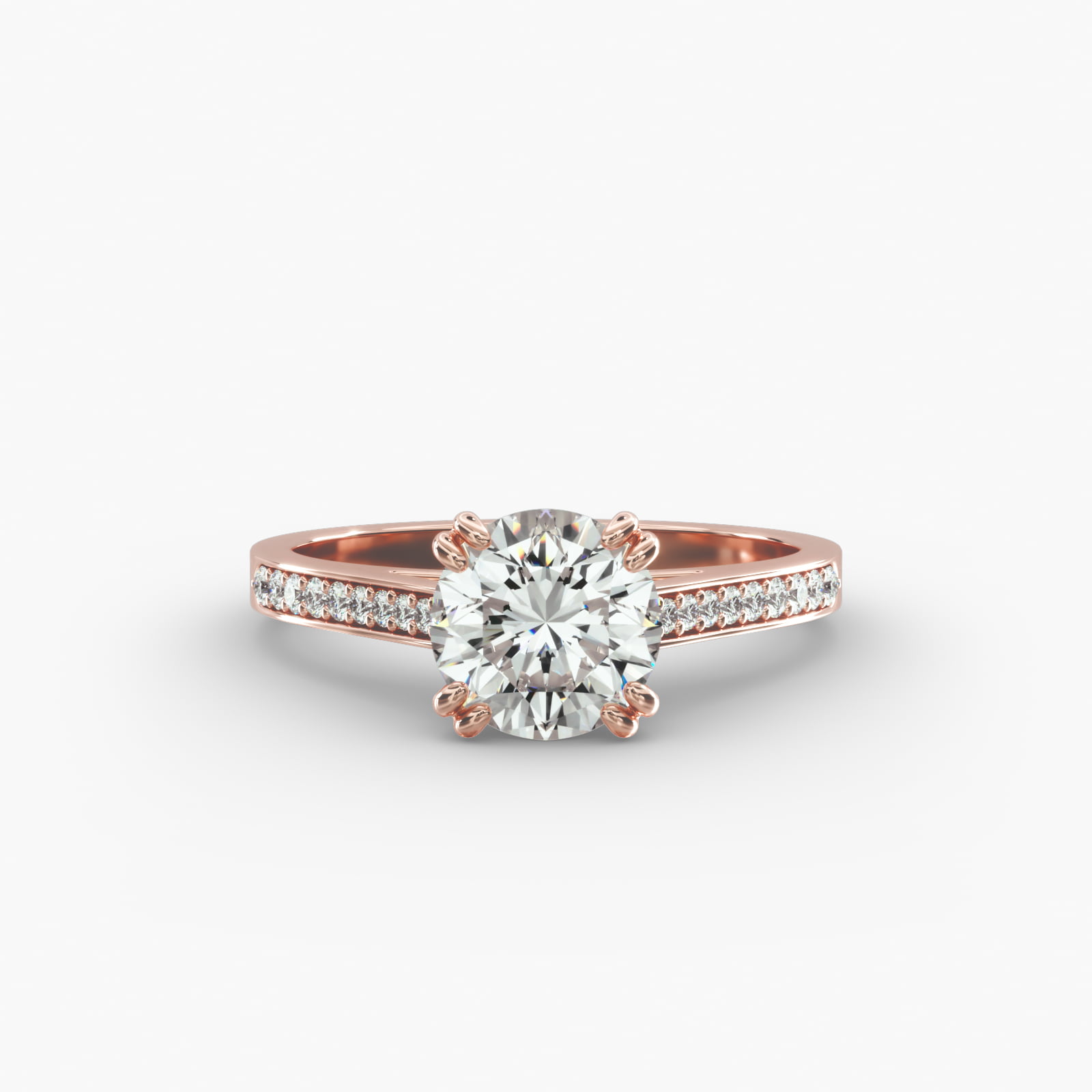 Double Claw Prong Pavé Set Diamond Engagement Ring In 14K Rose Gold