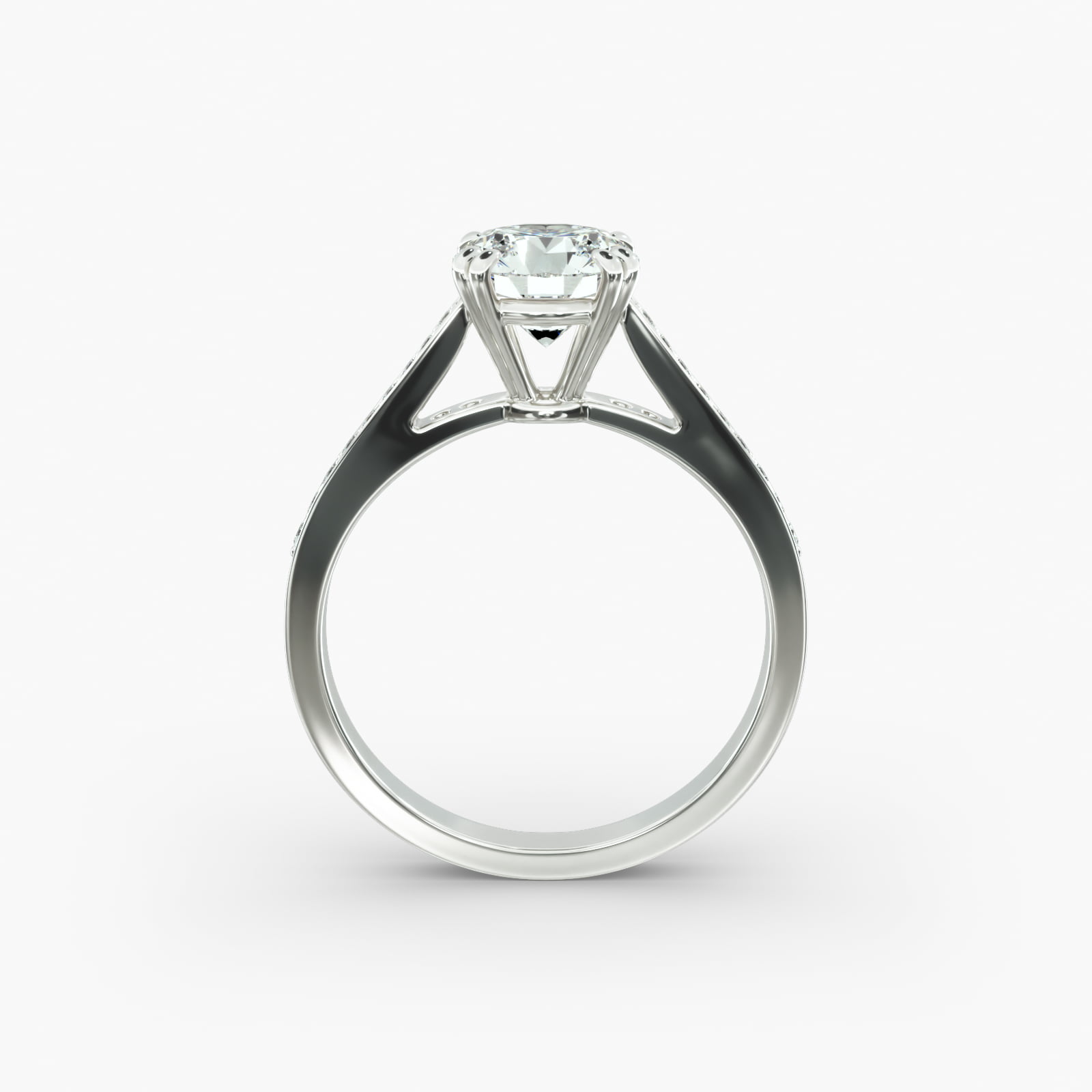 Double Claw Prong Pavé Set Diamond Engagement Ring In 14K White Gold