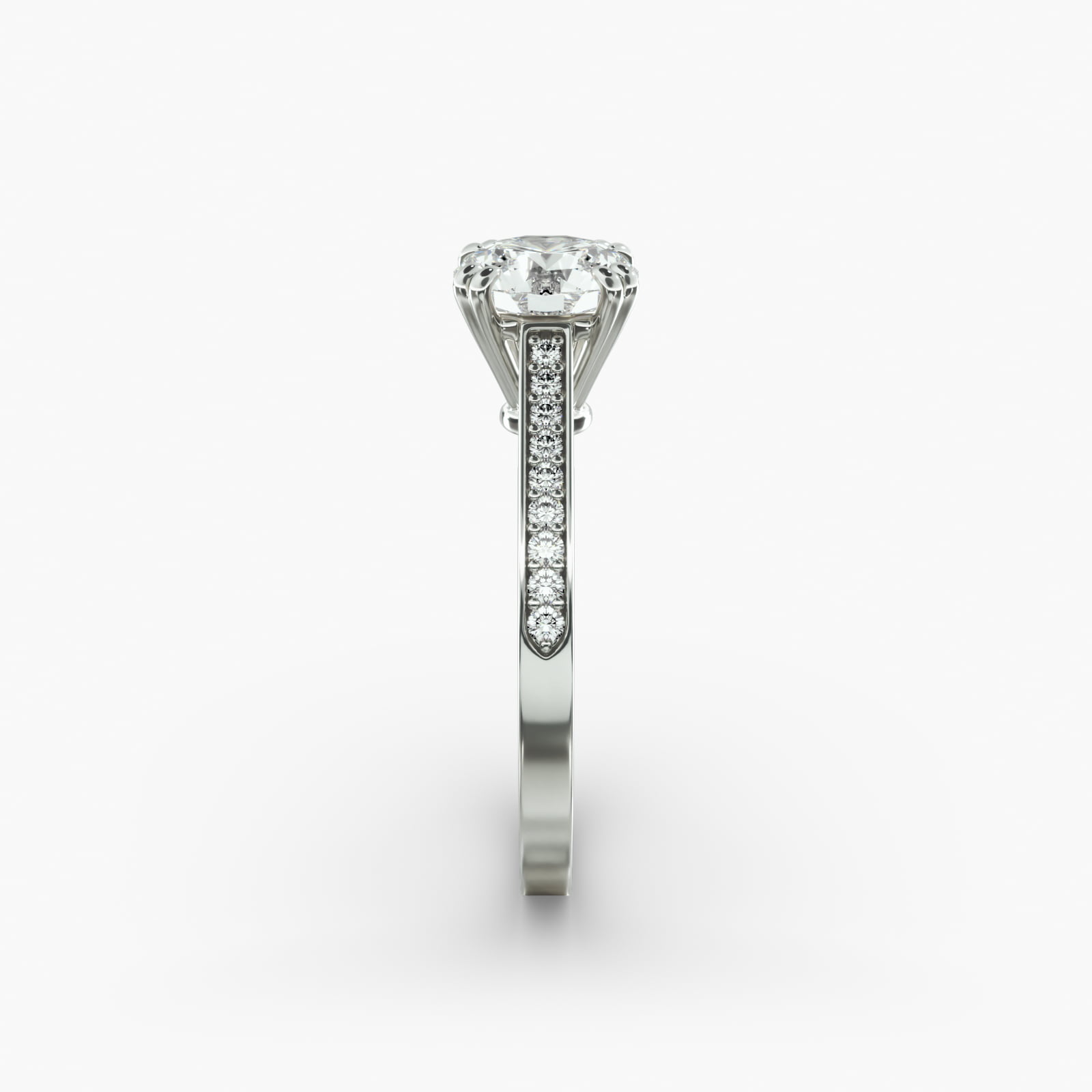 Double Claw Prong Pavé Set Diamond Engagement Ring In 14K White Gold