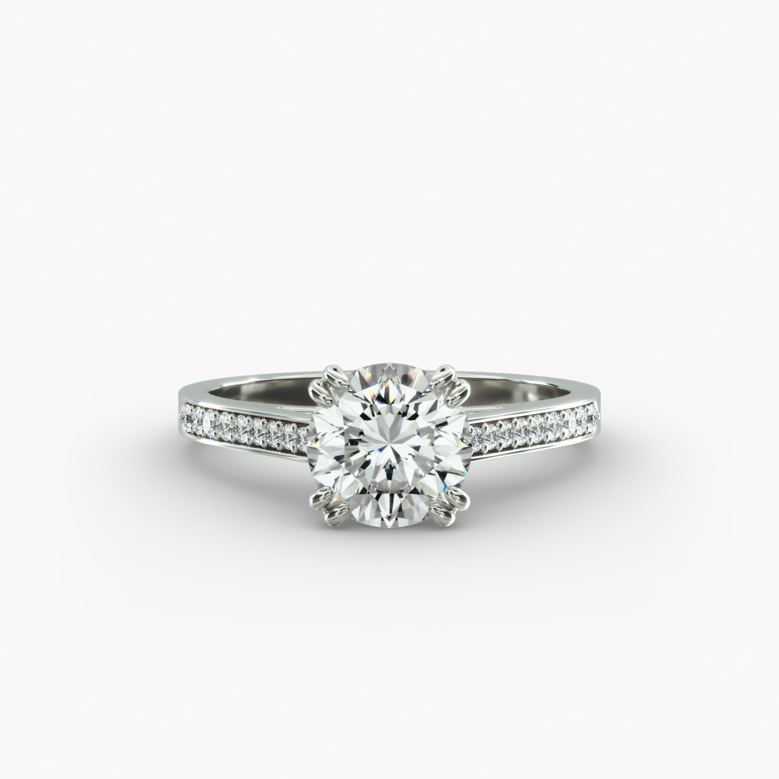Double Claw Prong Pavé Set Diamond Engagement Ring In 14K White Gold