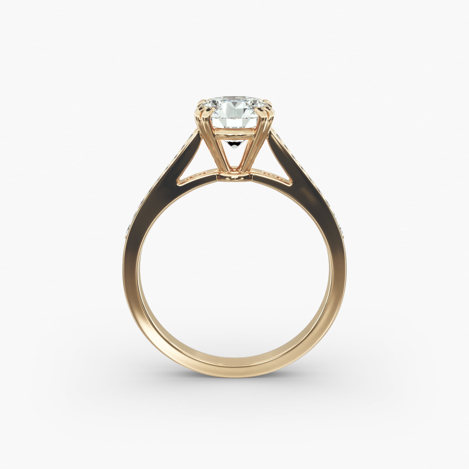 Double Claw Prong Pavé Set Diamond Engagement Ring In 14K Yellow Gold