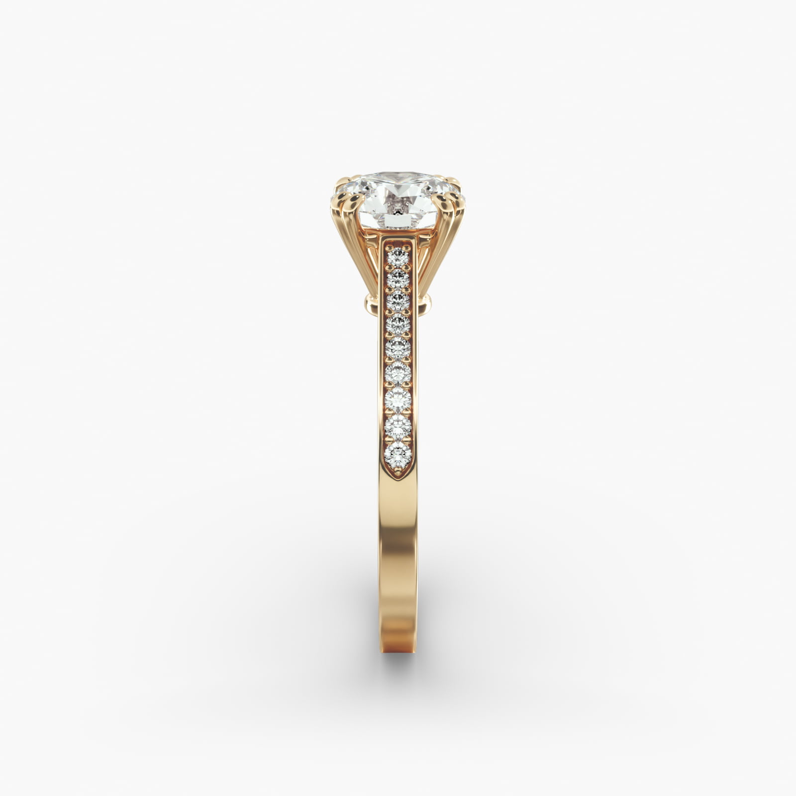 Double Claw Prong Pavé Set Diamond Engagement Ring In 14K Yellow Gold