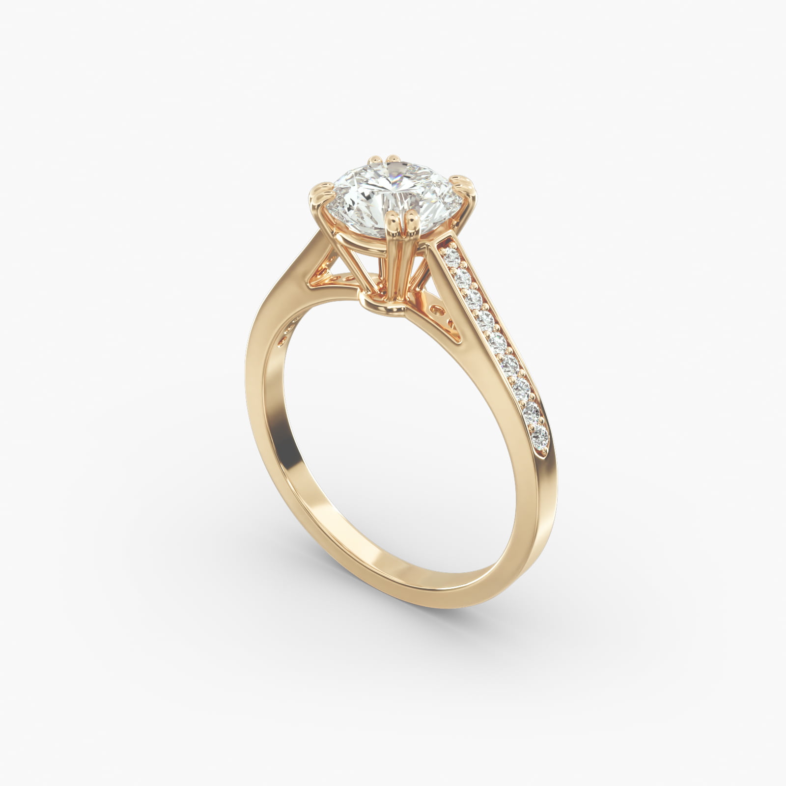 Double Claw Prong Pavé Set Diamond Engagement Ring In 18K Yellow