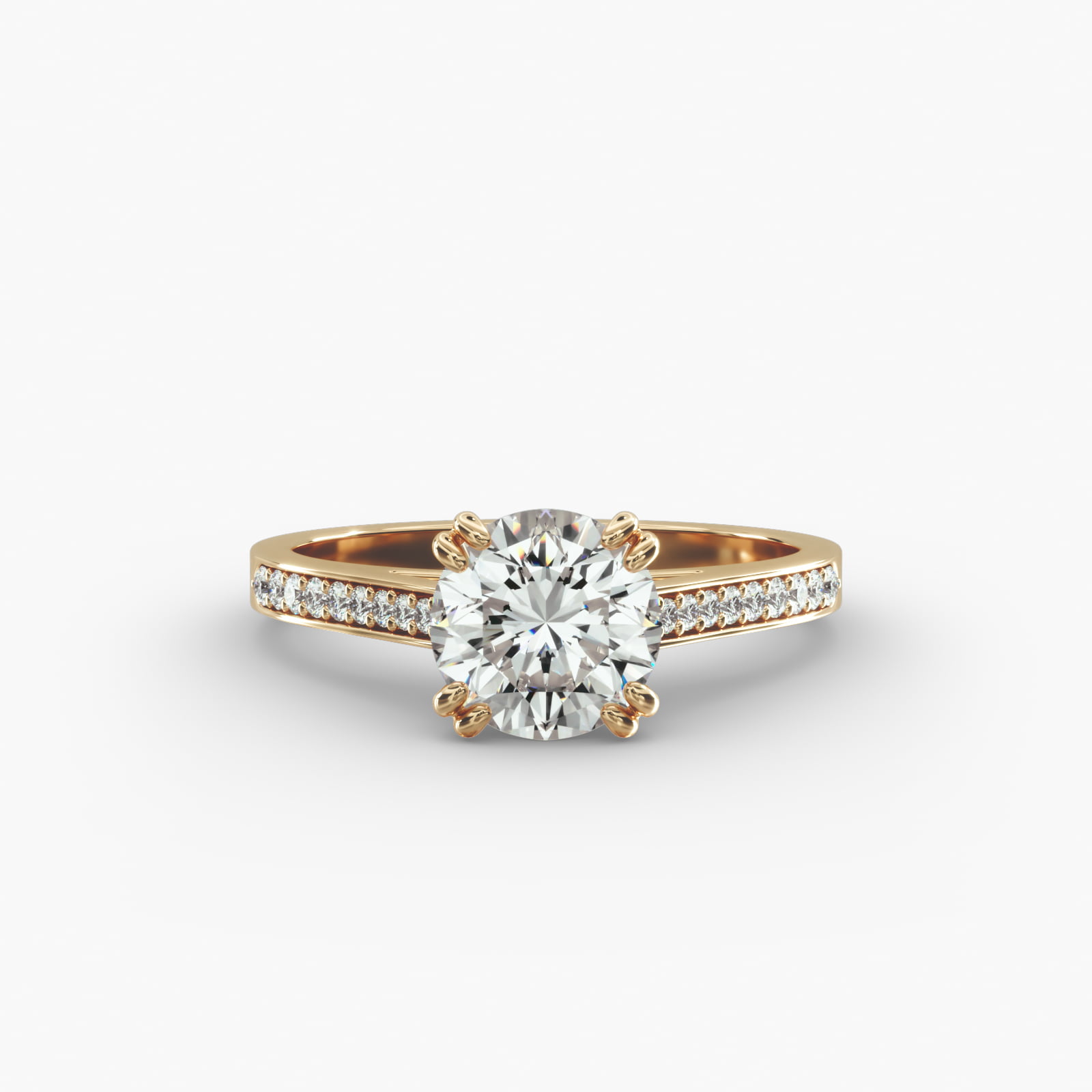 Double Claw Prong Pavé Set Diamond Engagement Ring In 14K Yellow Gold