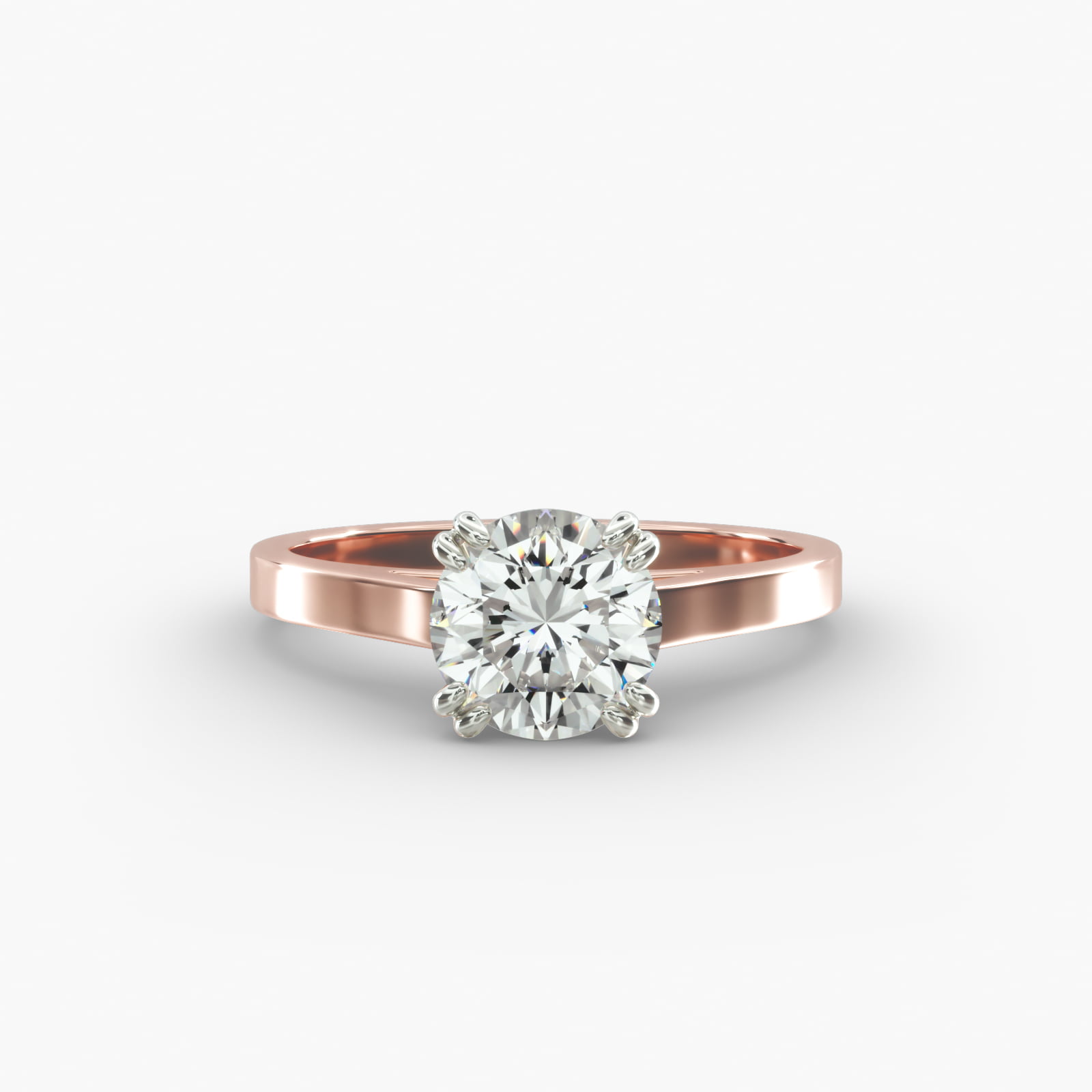Double Claw Prong Solitaire Engagement Ring In 14K Rose Gold