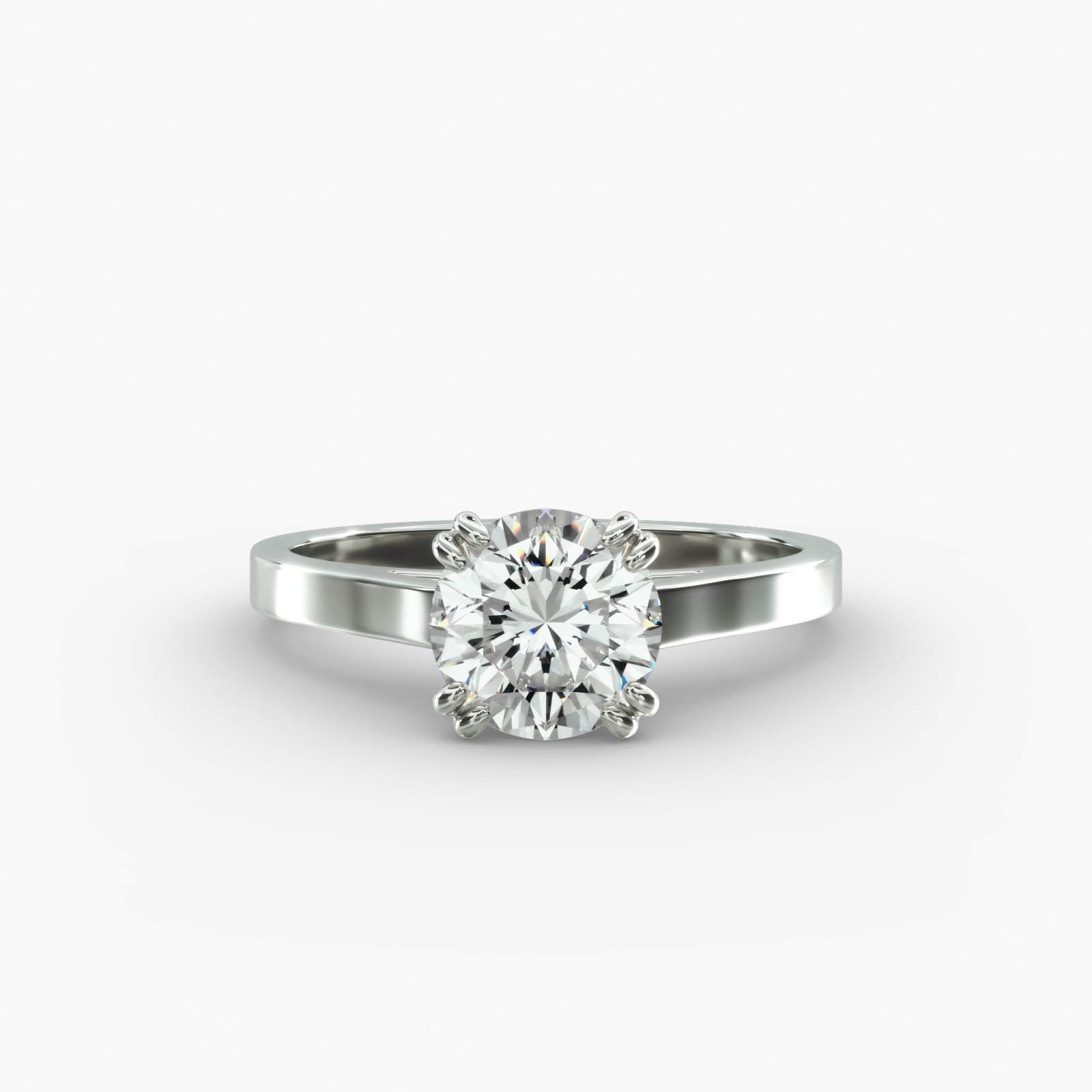 Double Claw Prong Solitaire Engagement Ring In 14K White Gold