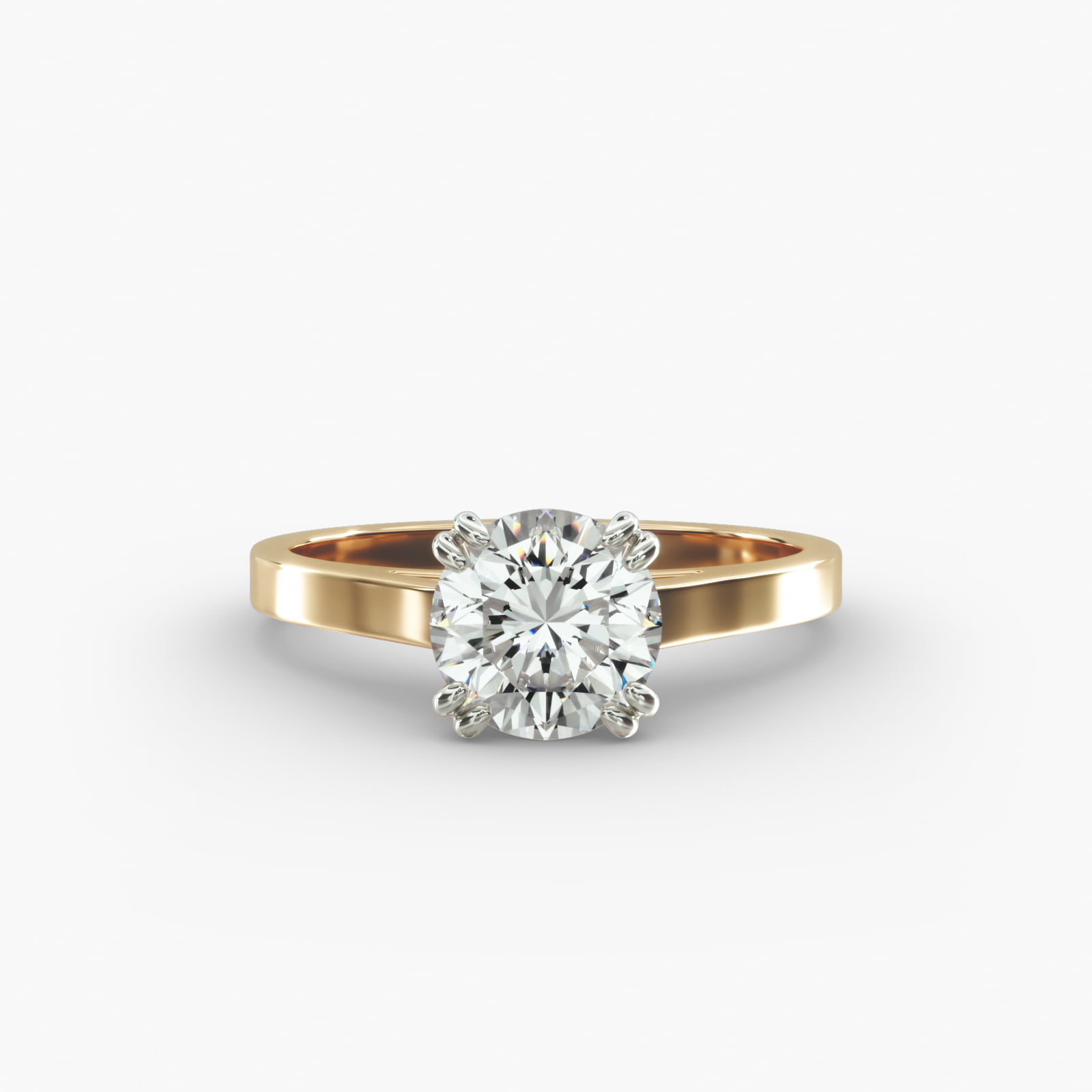 Double Claw Prong Solitaire Engagement Ring In 14K Yellow Gold