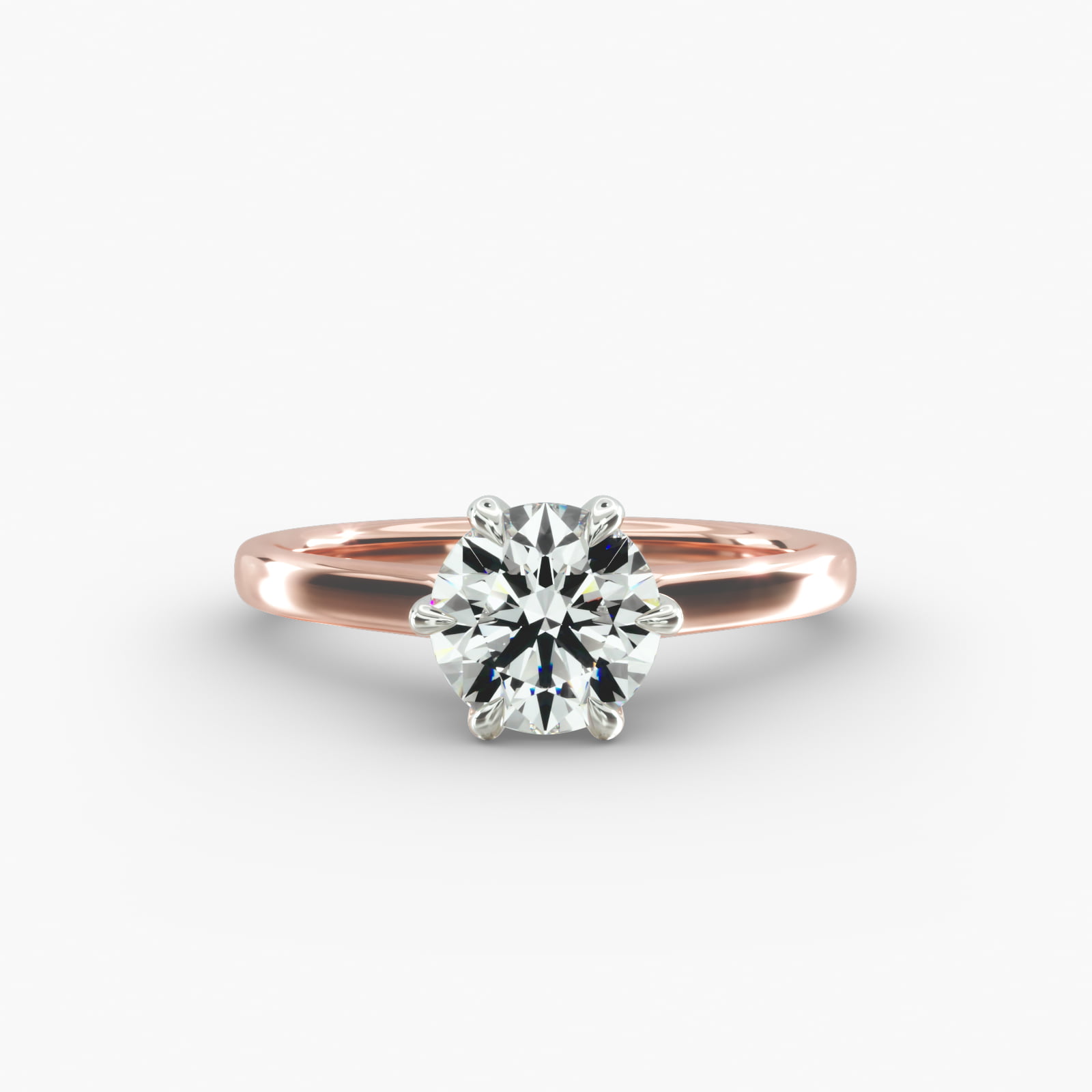 Tapered Six Prong Solitaire Engagement Ring In 14K Rose Gold