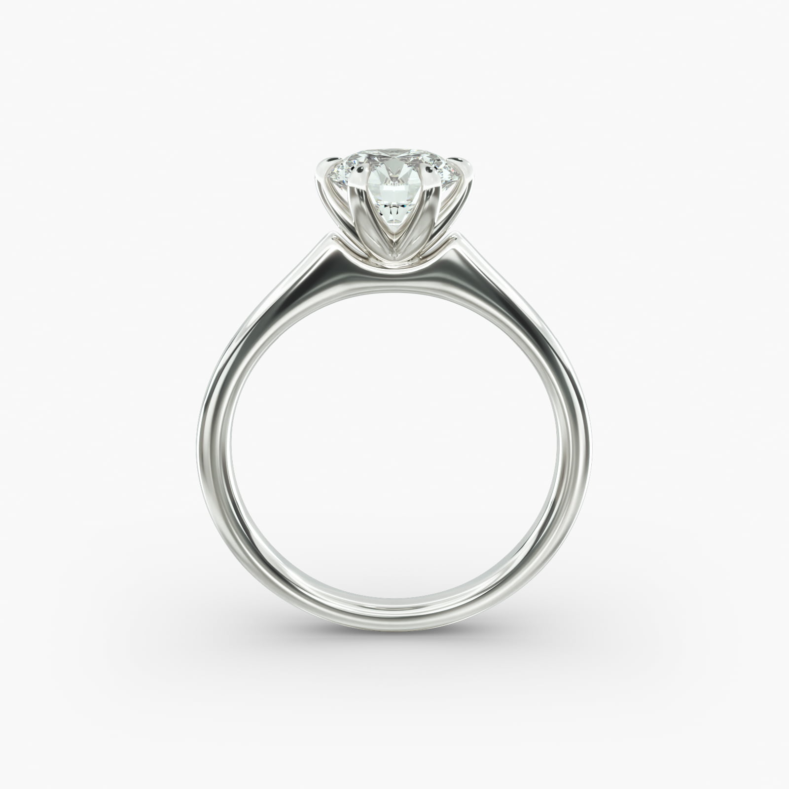 Tapered Six Prong Solitaire Engagement Ring In 14K White Gold