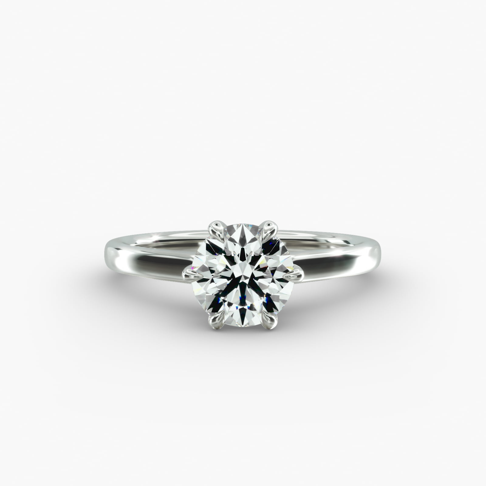 Tapered Six Prong Solitaire Engagement Ring In 14K White Gold