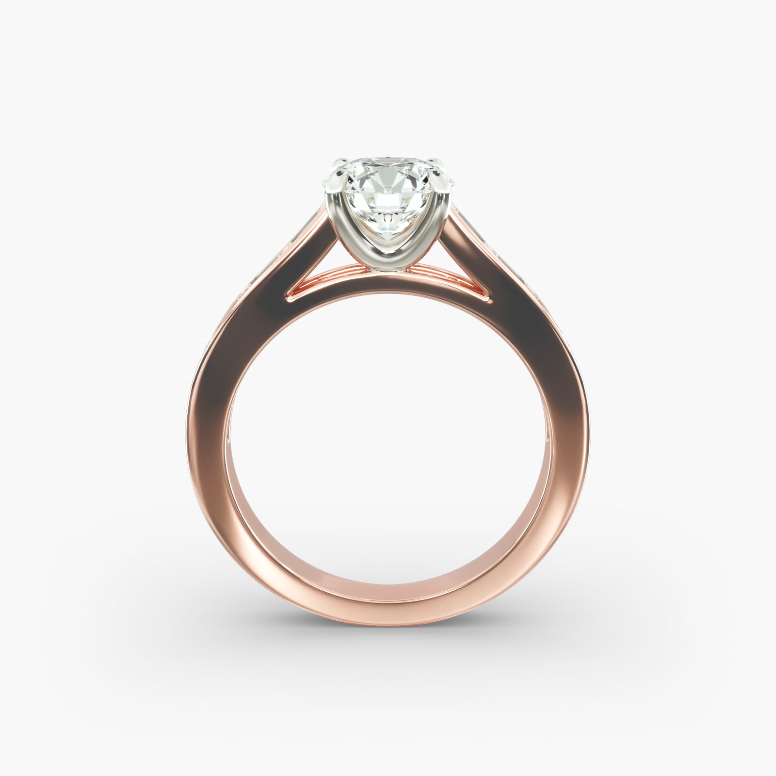 Engagement Ring With Channel Set Baguette Cut Diamonds In 14K Rose Gold