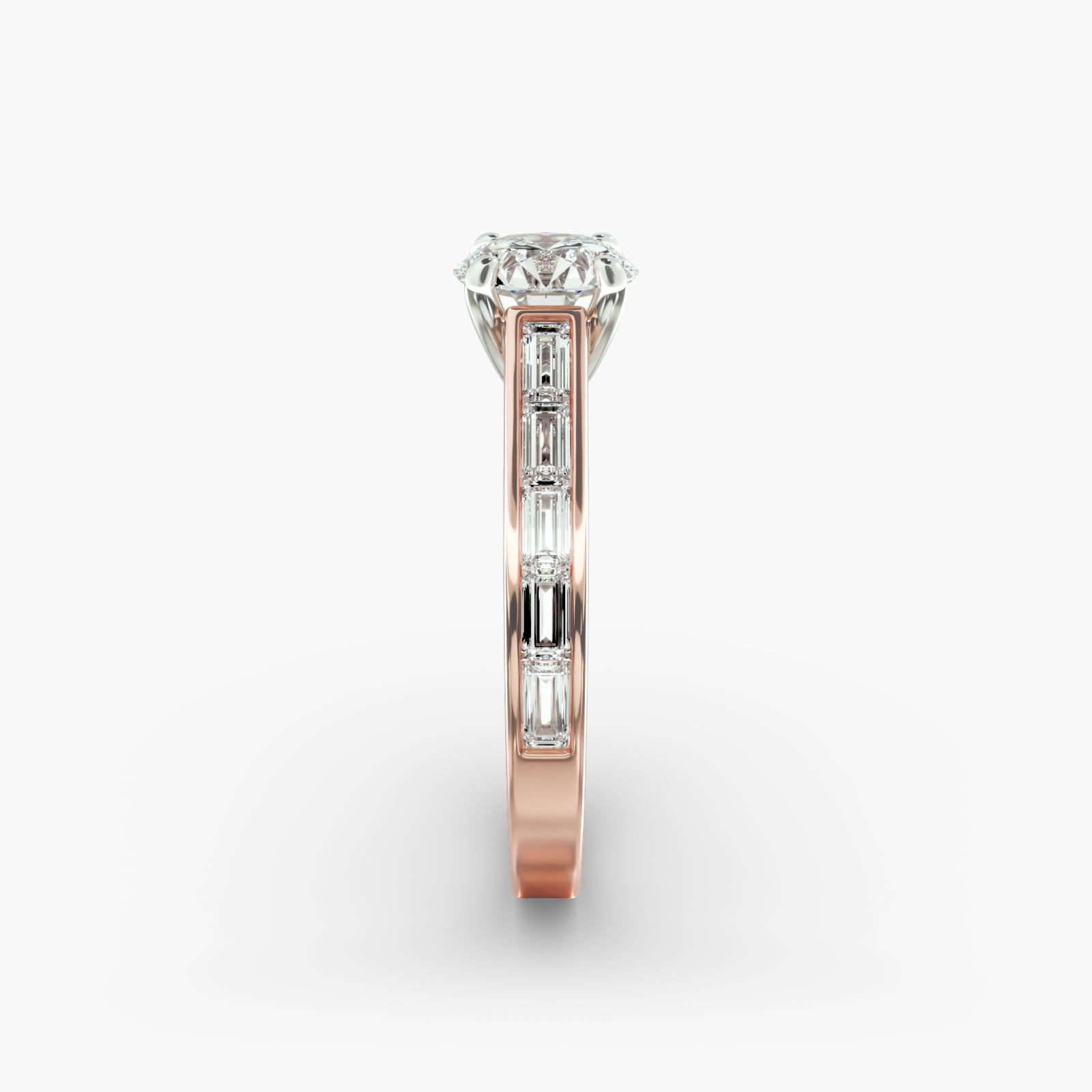 Engagement Ring With Channel Set Baguette Cut Diamonds In 14K Rose Gold