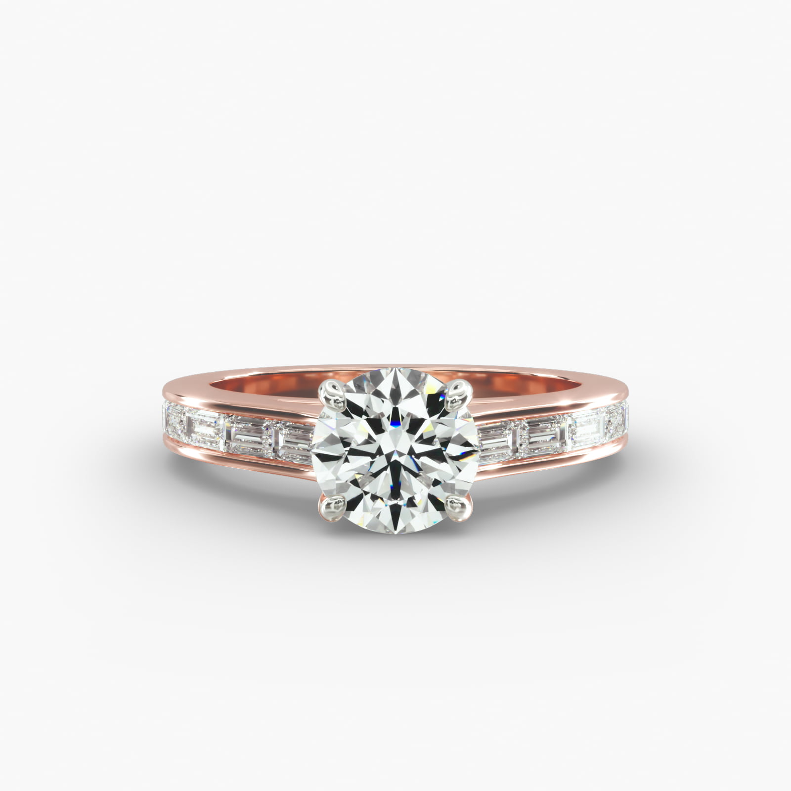 Engagement Ring With Channel Set Baguette Cut Diamonds In 14K Rose Gold