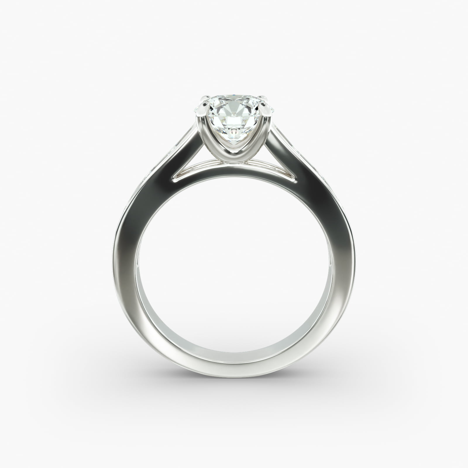 Engagement Ring With Channel Set Baguette Cut Diamonds In 14K White Gold