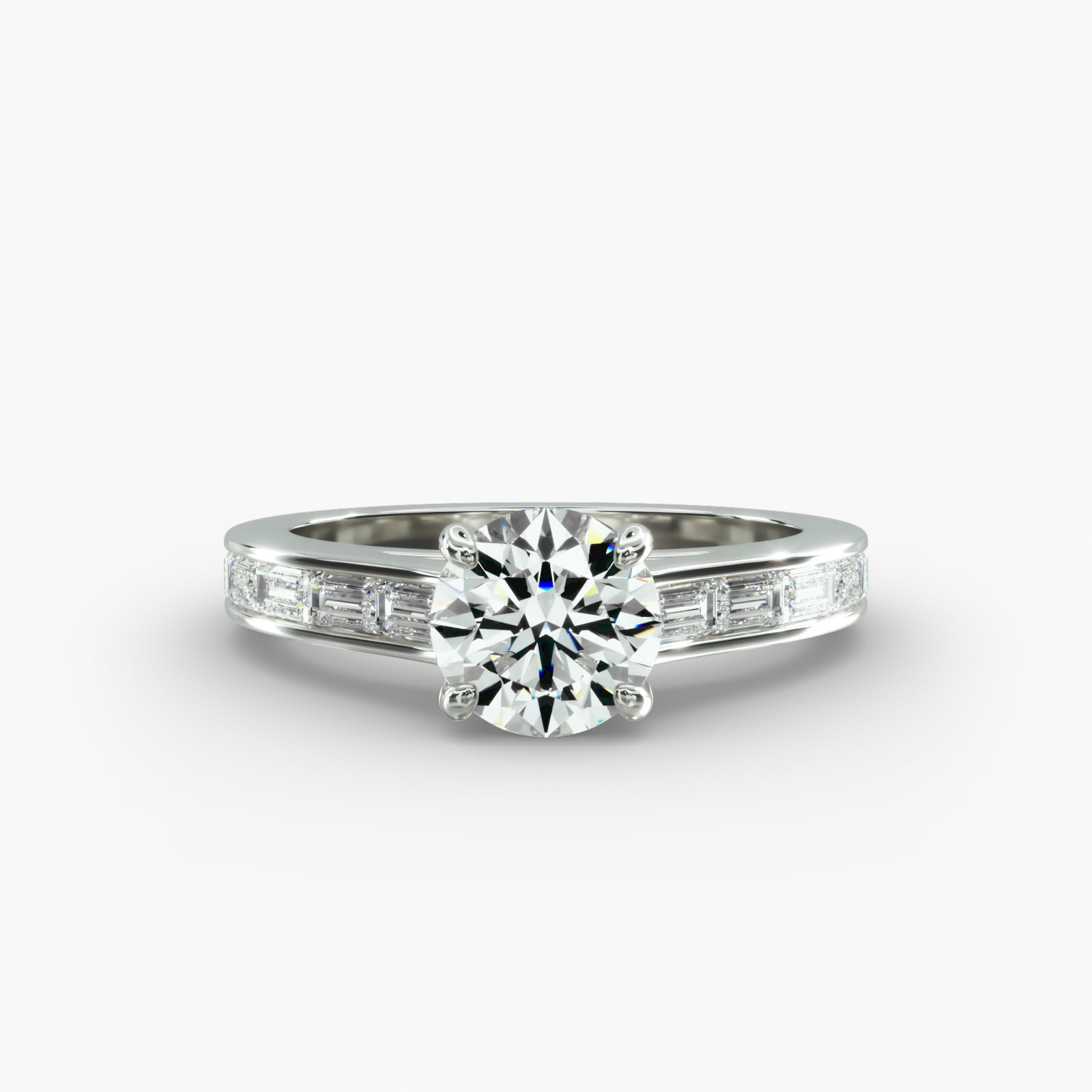 Engagement Ring With Channel Set Baguette Cut Diamonds In 14K White Gold