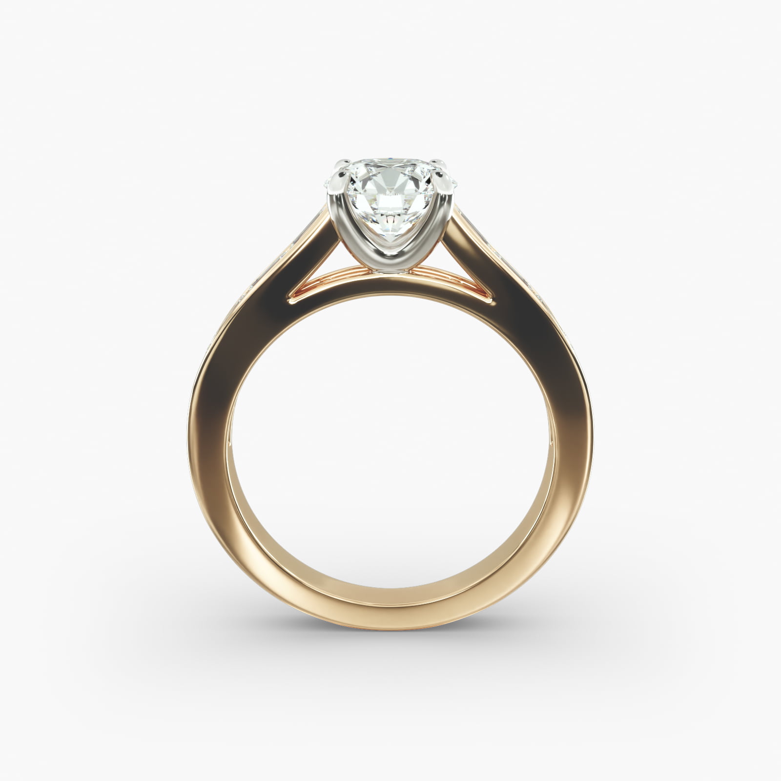 Engagement Ring With Channel Set Baguette Cut Diamonds In 18K Yellow Gold