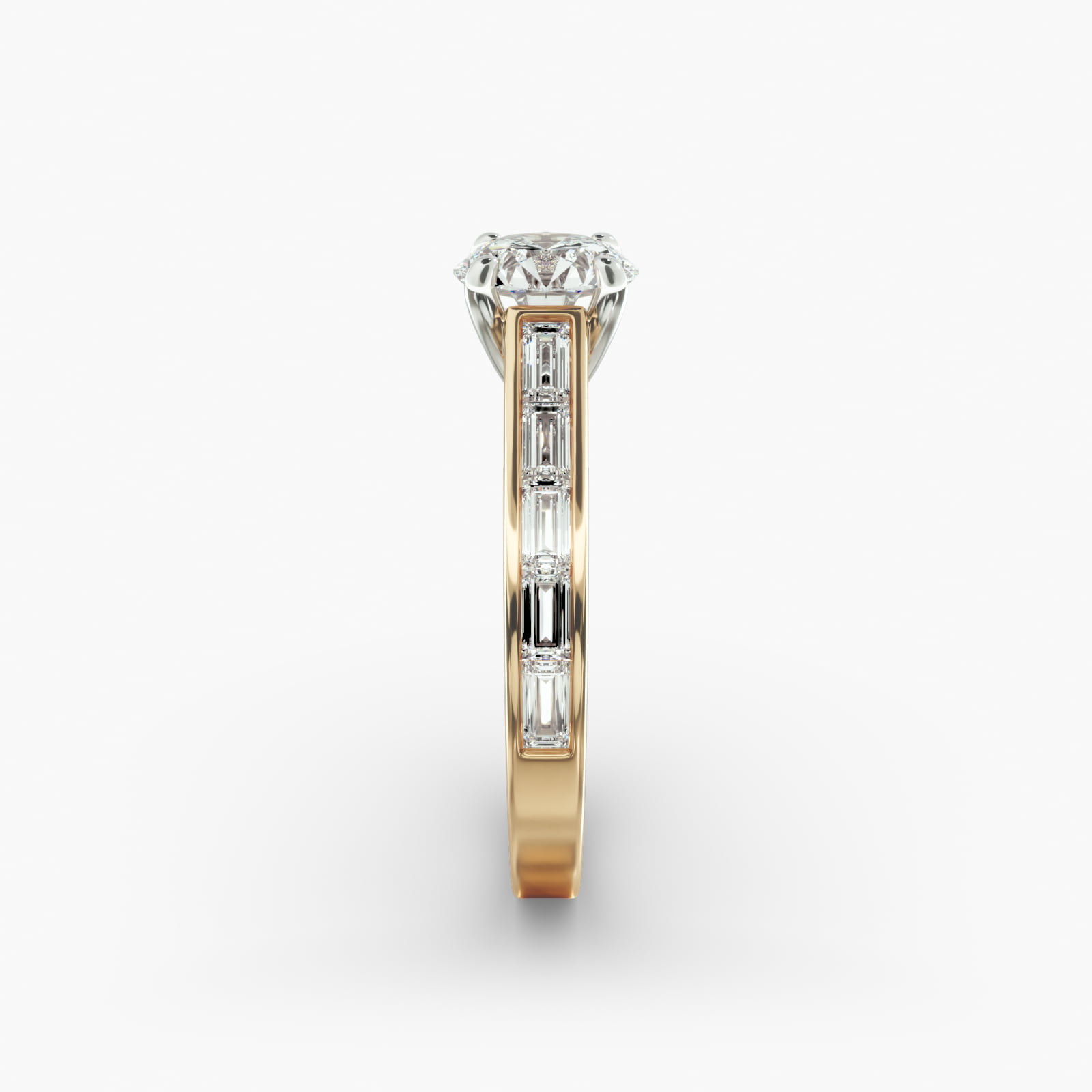Engagement Ring With Channel Set Baguette Cut Diamonds In 18K Yellow Gold