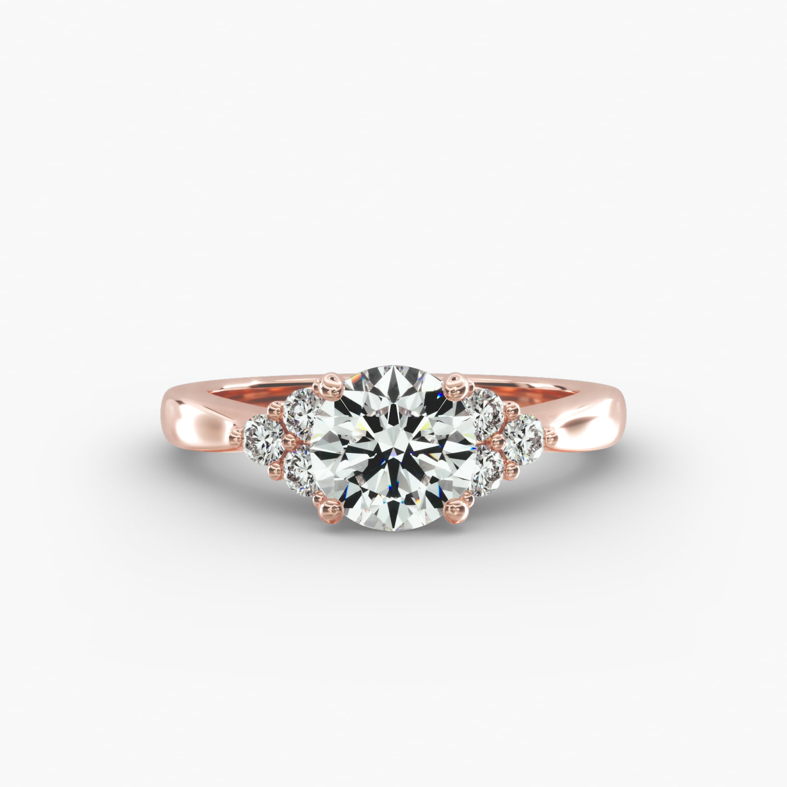 Triple Side Stone Diamond Engagement Ring In 14K Rose Gold
