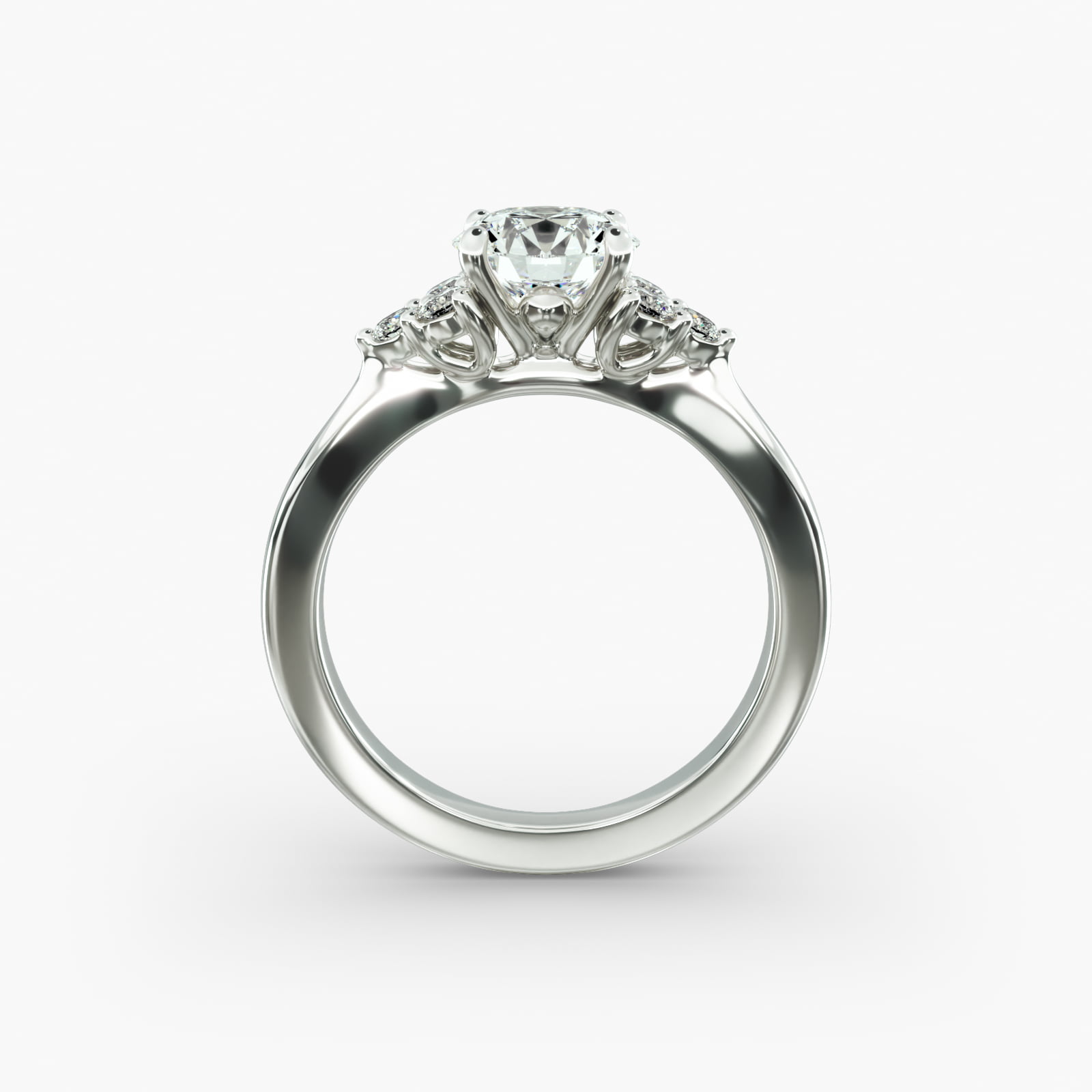 Triple Side Stone Diamond Engagement Ring In Platinum