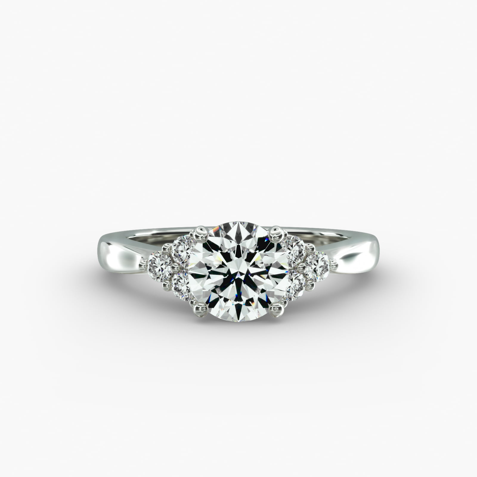 Triple Side Stone Diamond Engagement Ring In Platinum