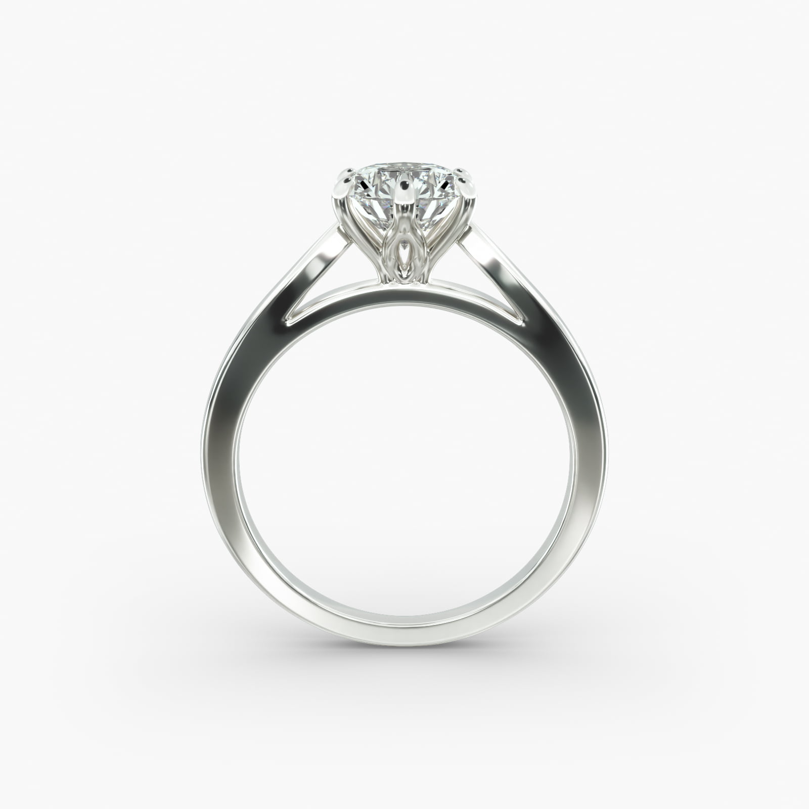 Petite Flower Solitaire Engagement Ring In 18K White Gold