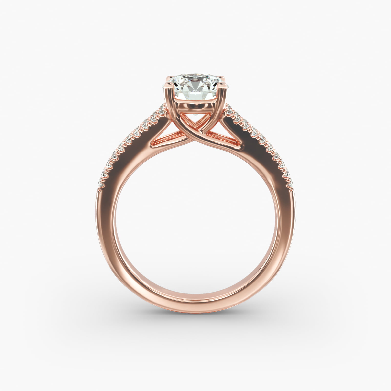 Cross Over Trellis Pavé Diamond Split Shank Engagement Ring In 14K Rose Gold