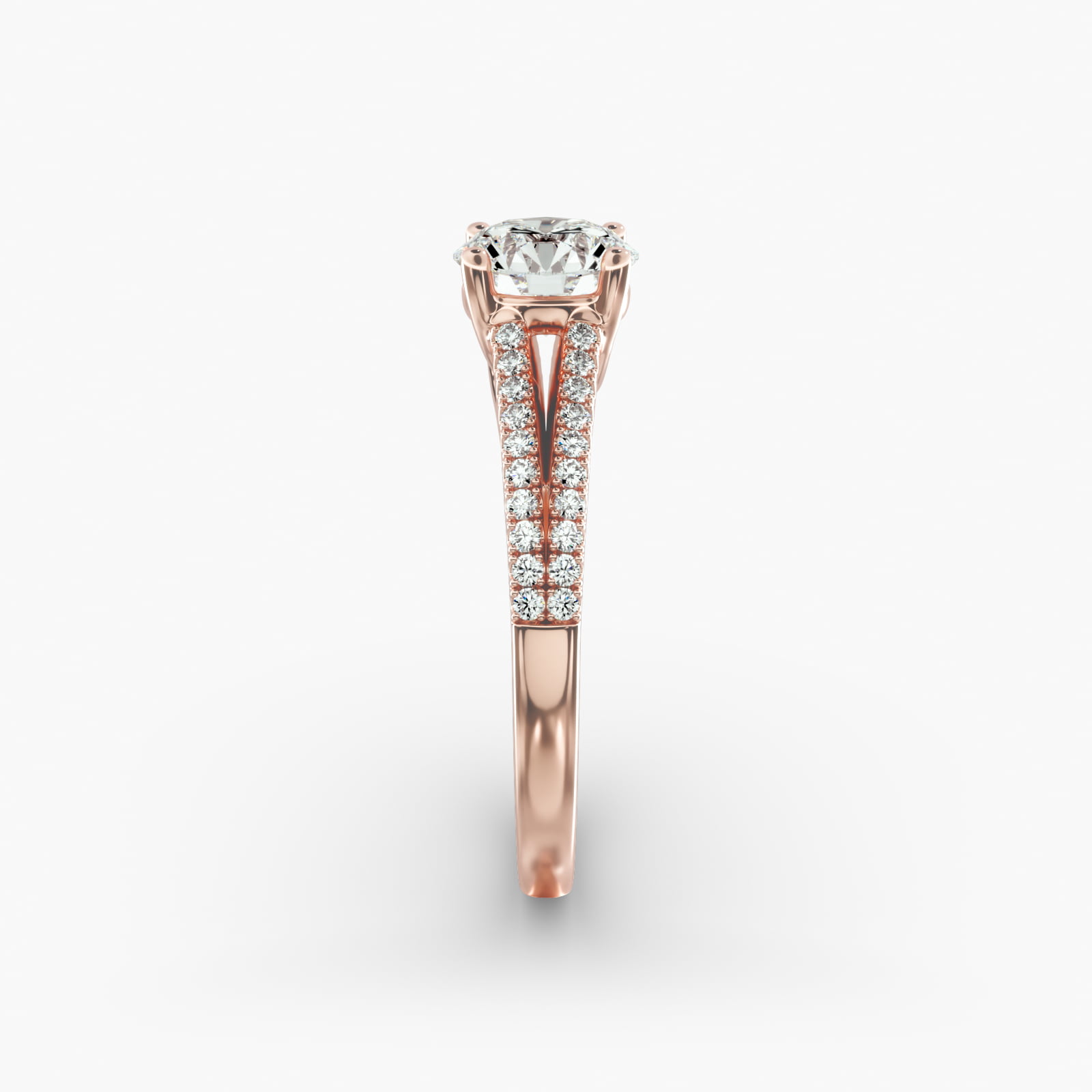 Cross Over Trellis Pavé Diamond Split Shank Engagement Ring In 14K Rose Gold