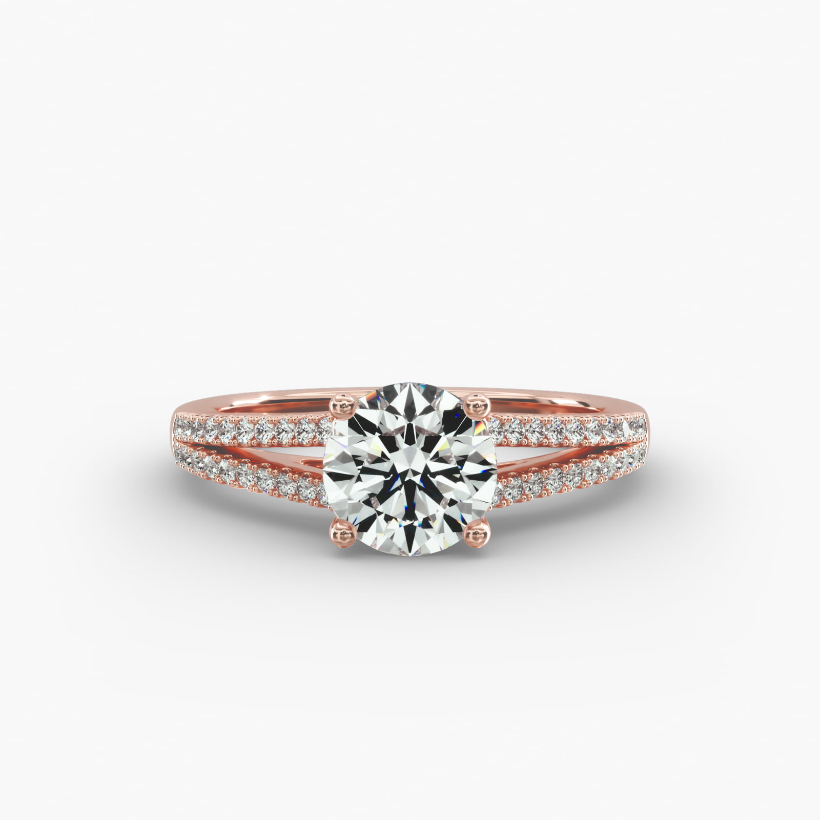 Cross Over Trellis Pavé Diamond Split Shank Engagement Ring In 14K Rose Gold
