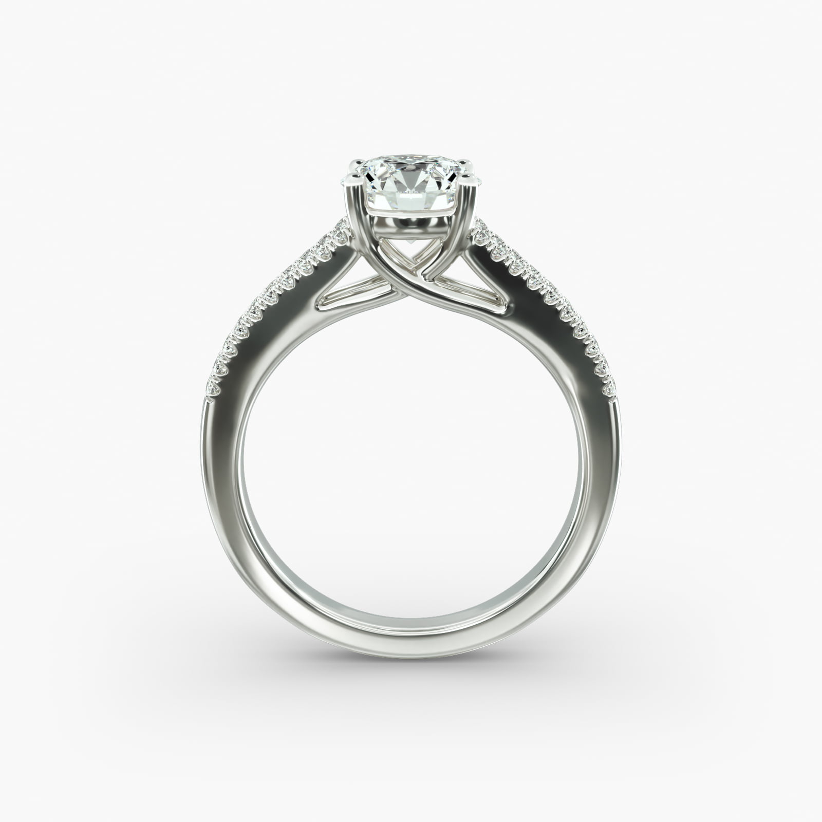 Cross Over Trellis Pavé Diamond Split Shank Engagement Ring In 18K White Gold