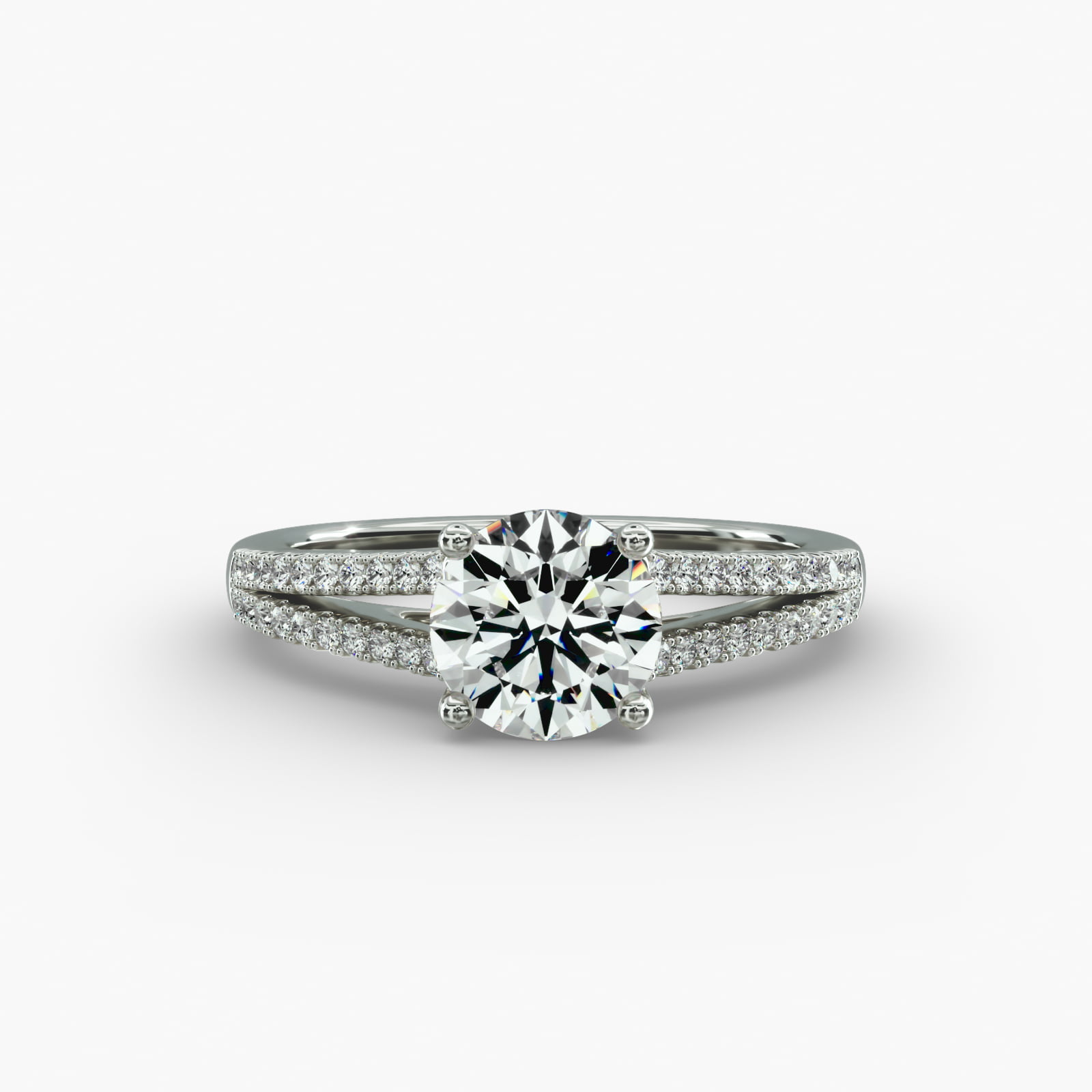 Cross Over Trellis Pavé Diamond Split Shank Engagement Ring In 18K White Gold