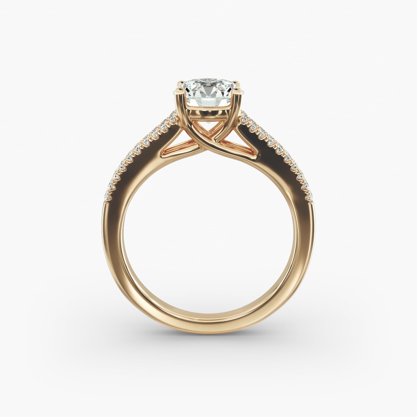 Cross Over Trellis Pavé Diamond Split Shank Engagement Ring In 18K Yellow Gold