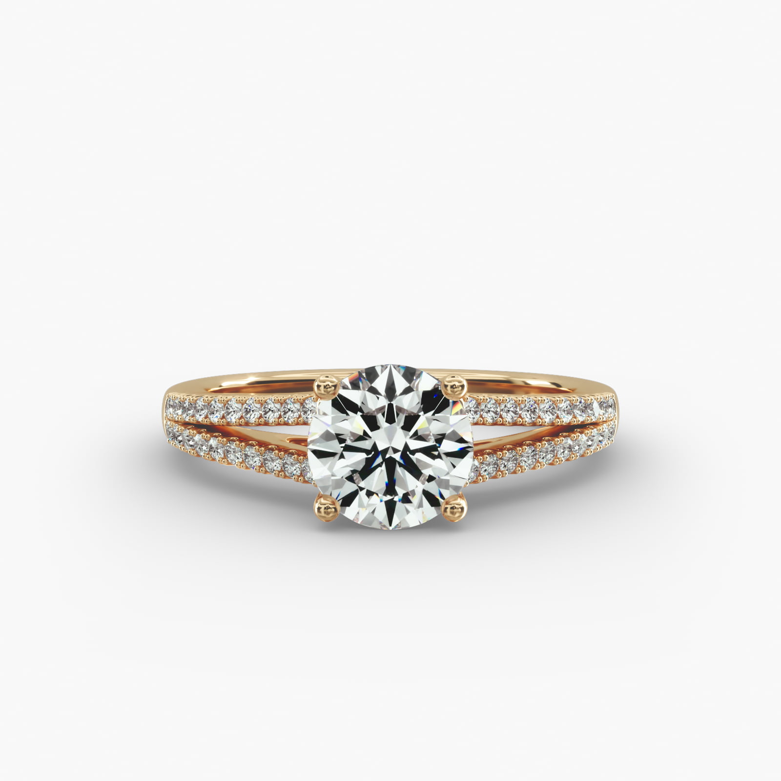 Cross Over Trellis Pavé Diamond Split Shank Engagement Ring In 18K Yellow Gold