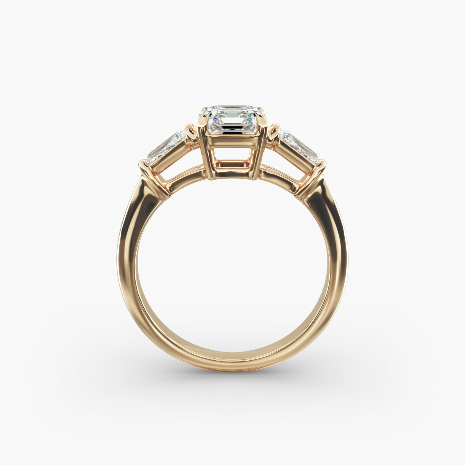 Tapered Baguette Diamond Three Stone Engagement Ring In 18K Yellow Gold