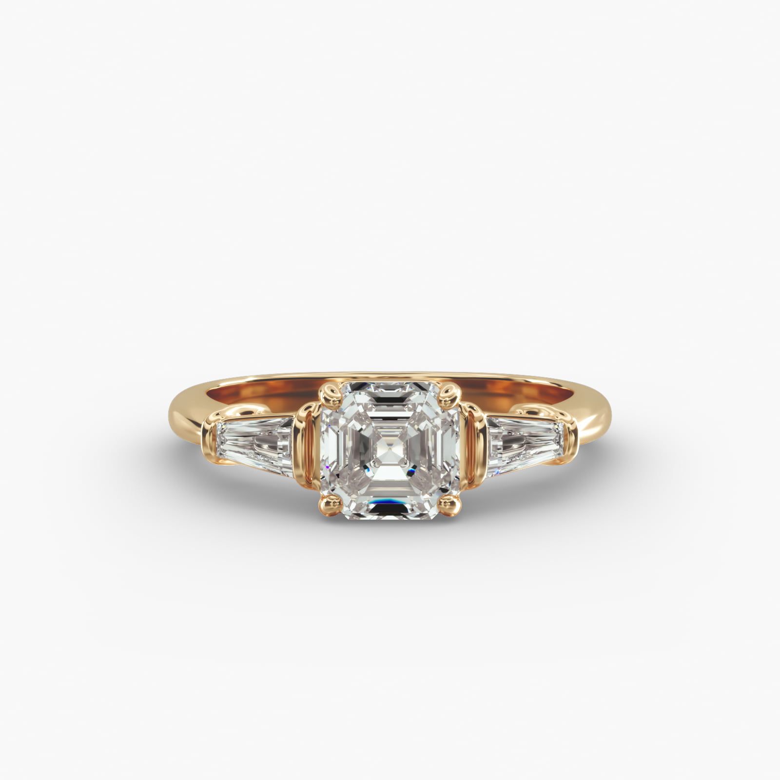 Tapered Baguette Diamond Three Stone Engagement Ring In 18K Yellow Gold