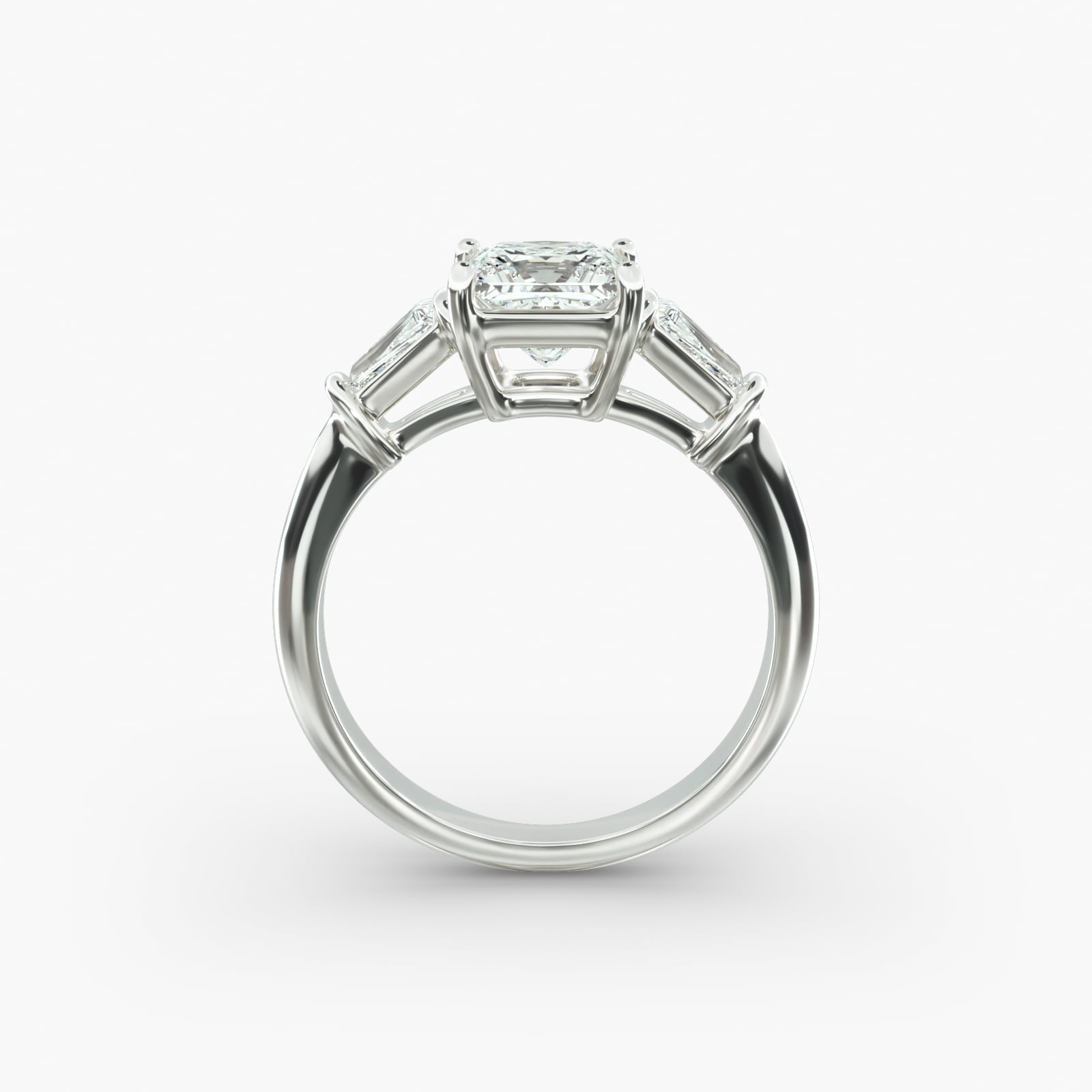 Tapered Baguette Diamond Three Stone Engagement Ring In 18K White Gold