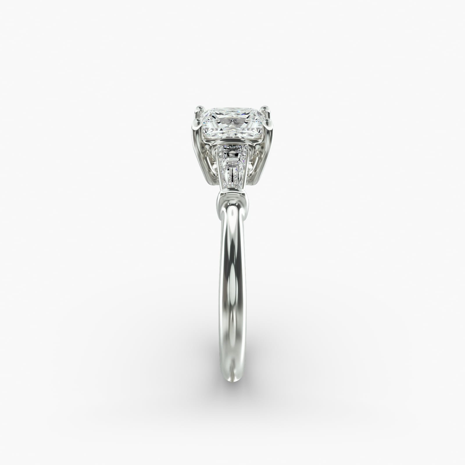 Tapered Baguette Diamond Three Stone Engagement Ring In 18K White Gold