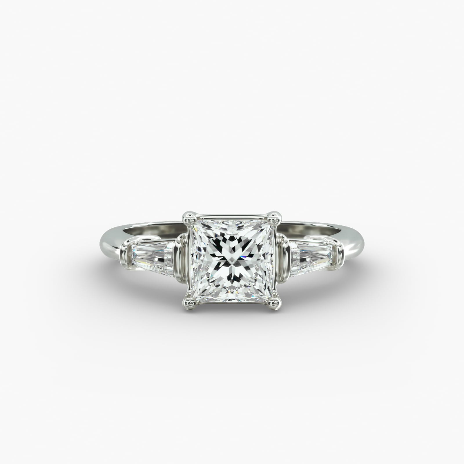 Tapered Baguette Diamond Three Stone Engagement Ring In 18K White Gold