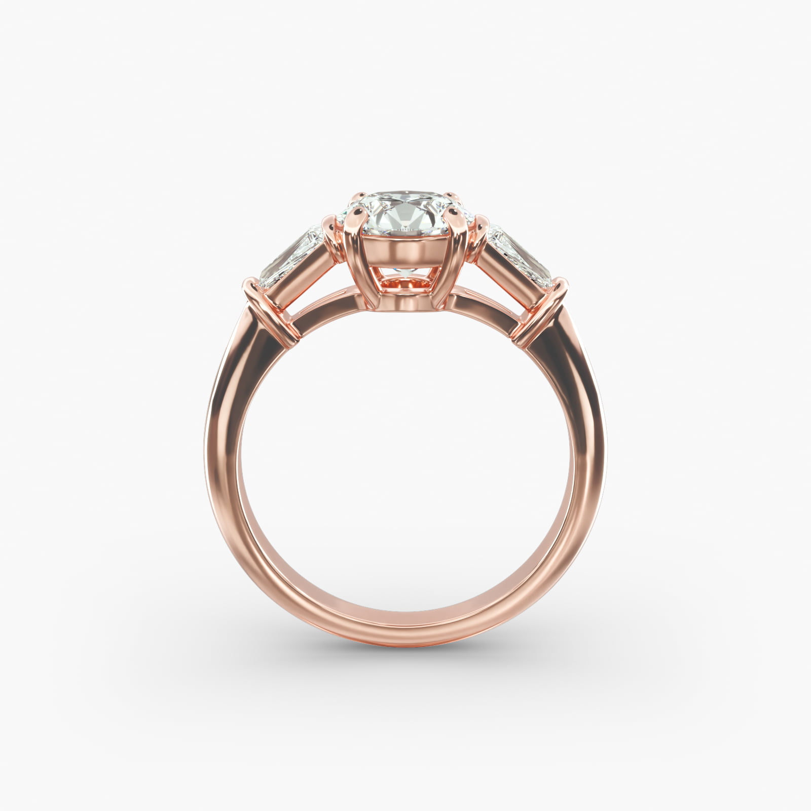 Tapered Baguette Lab-Grown Diamond Three Stone Engagement Ring In 14K Rose Gold