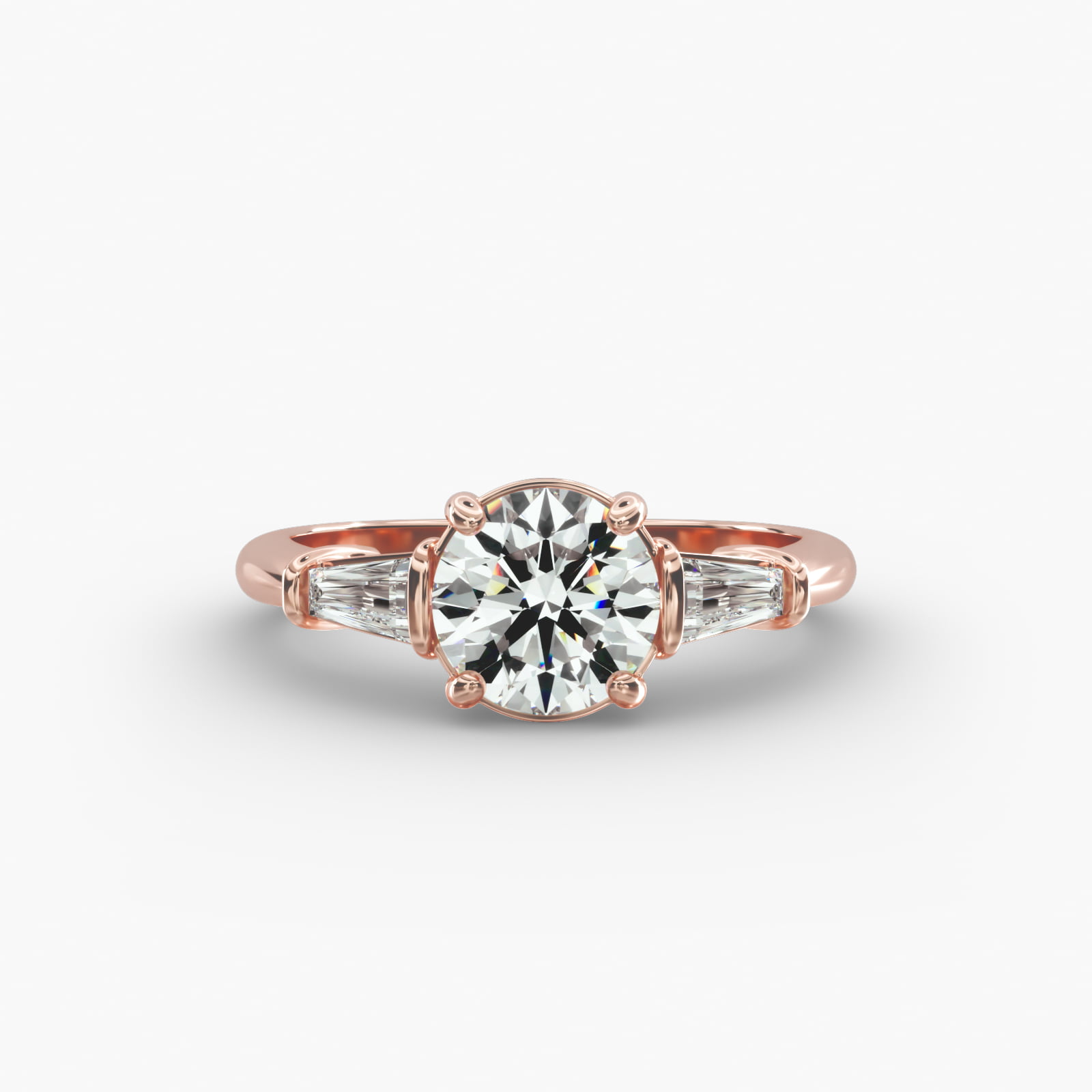 Tapered Baguette Lab-Grown Diamond Three Stone Engagement Ring In 14K Rose Gold