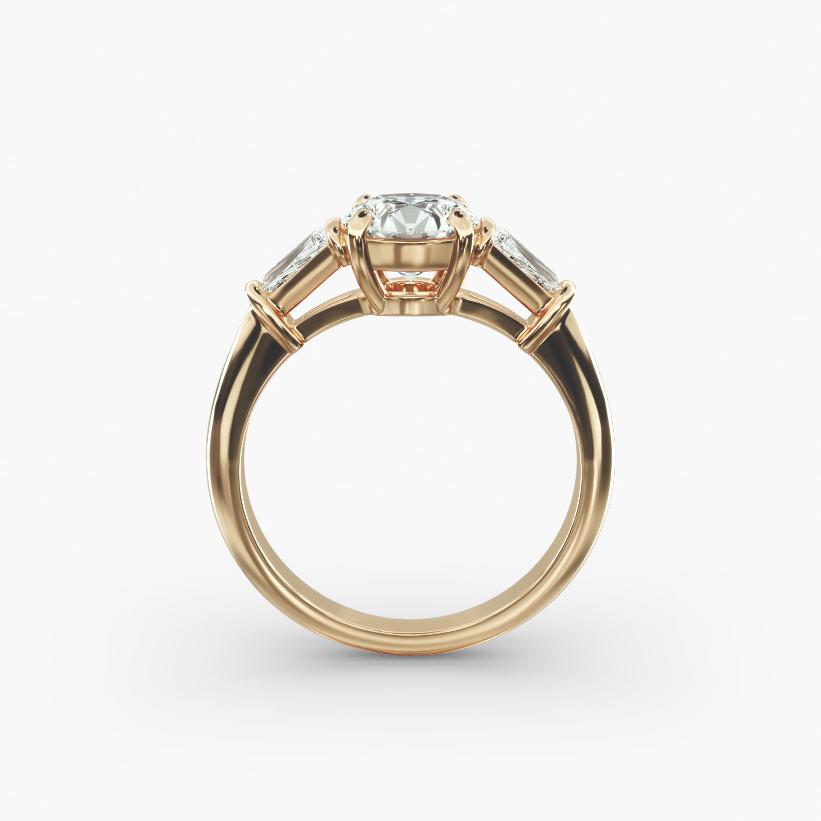 Tapered Baguette Diamond Three Stone Engagement Ring In 18K Yellow Gold