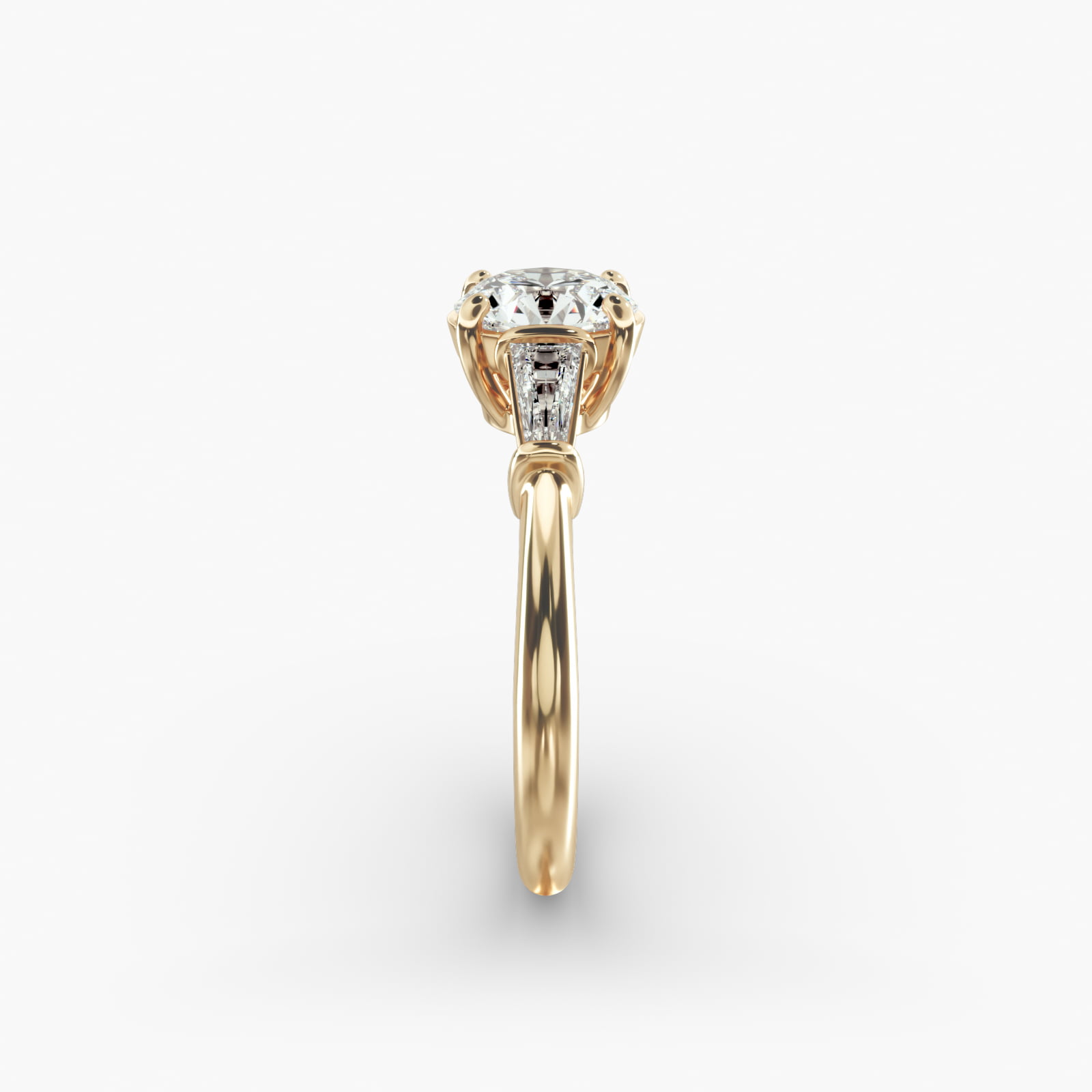 Tapered Baguette Diamond Three Stone Engagement Ring In 18K Yellow Gold