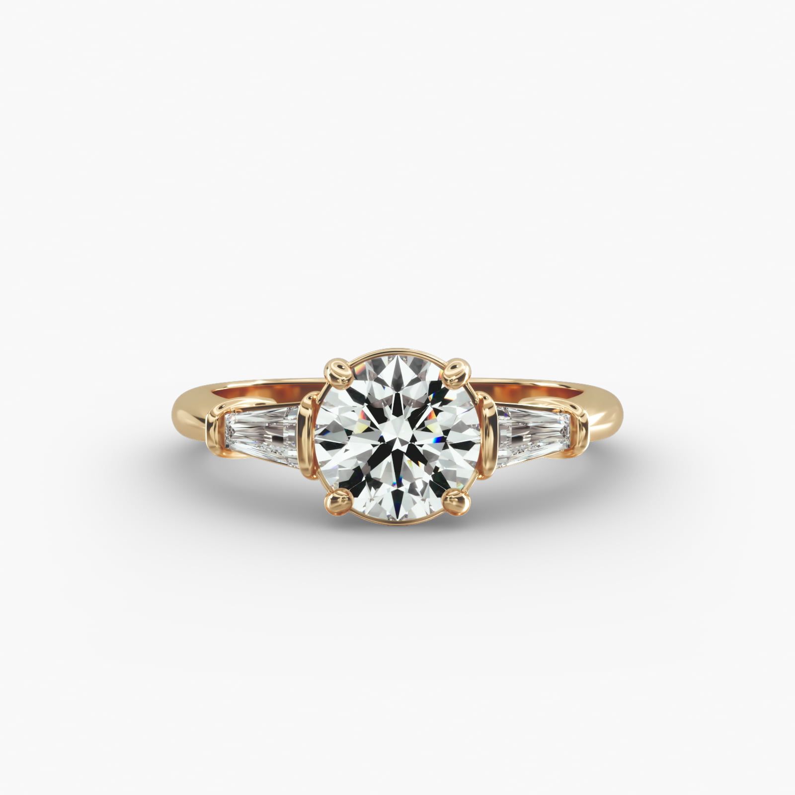 Tapered Baguette Diamond Three Stone Engagement Ring In 18K Yellow Gold