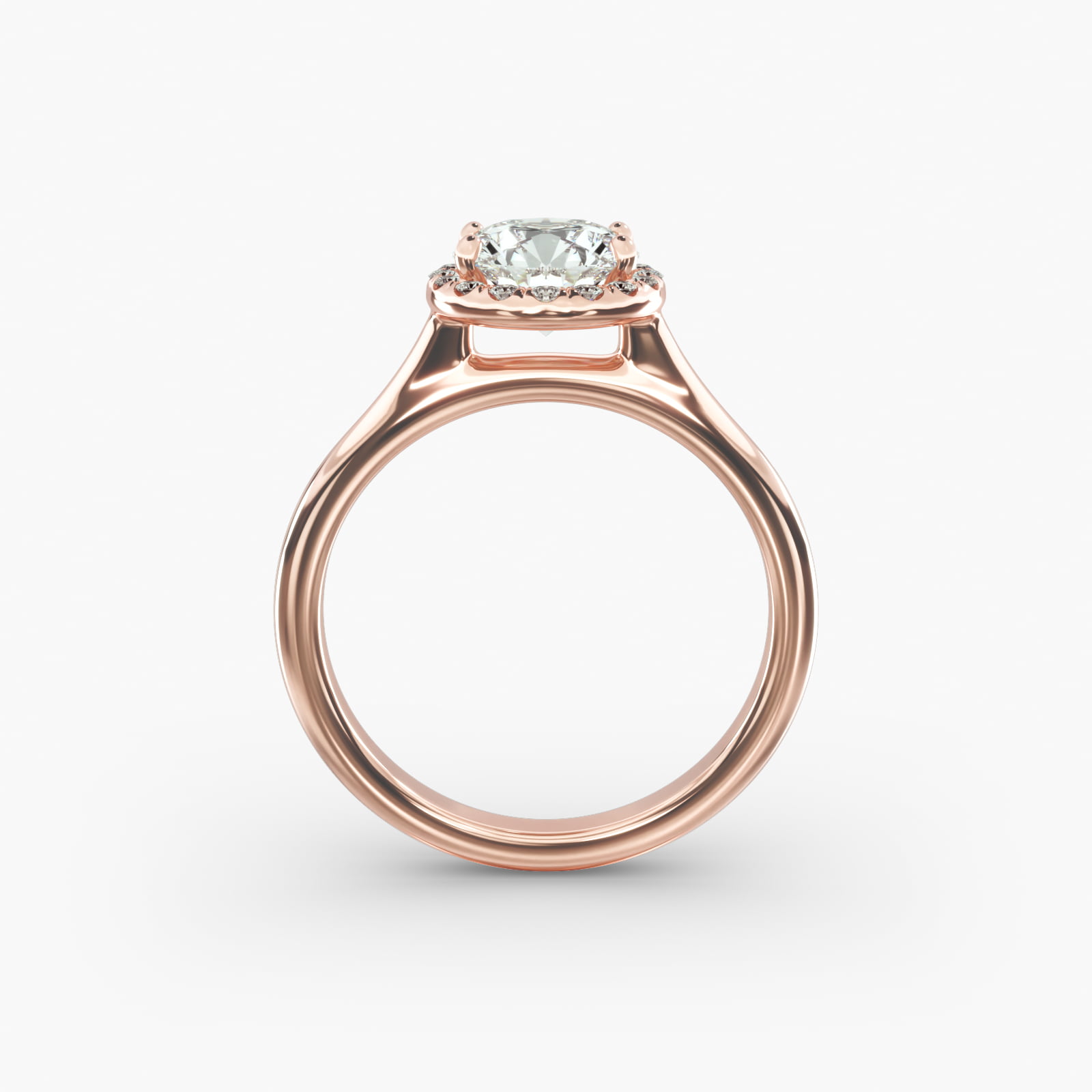 Pavé Diamond Halo Engagement Ring In 14K Rose Gold (Round)