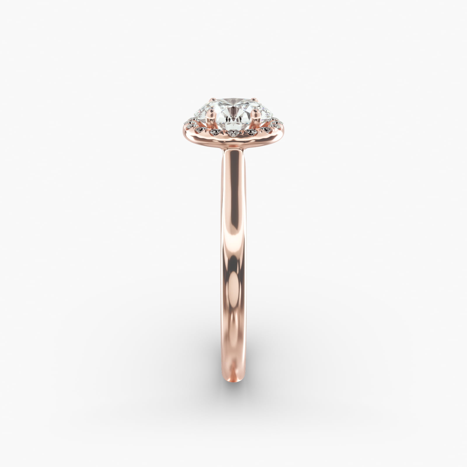 Pavé Diamond Halo Engagement Ring In 14K Rose Gold (Round)