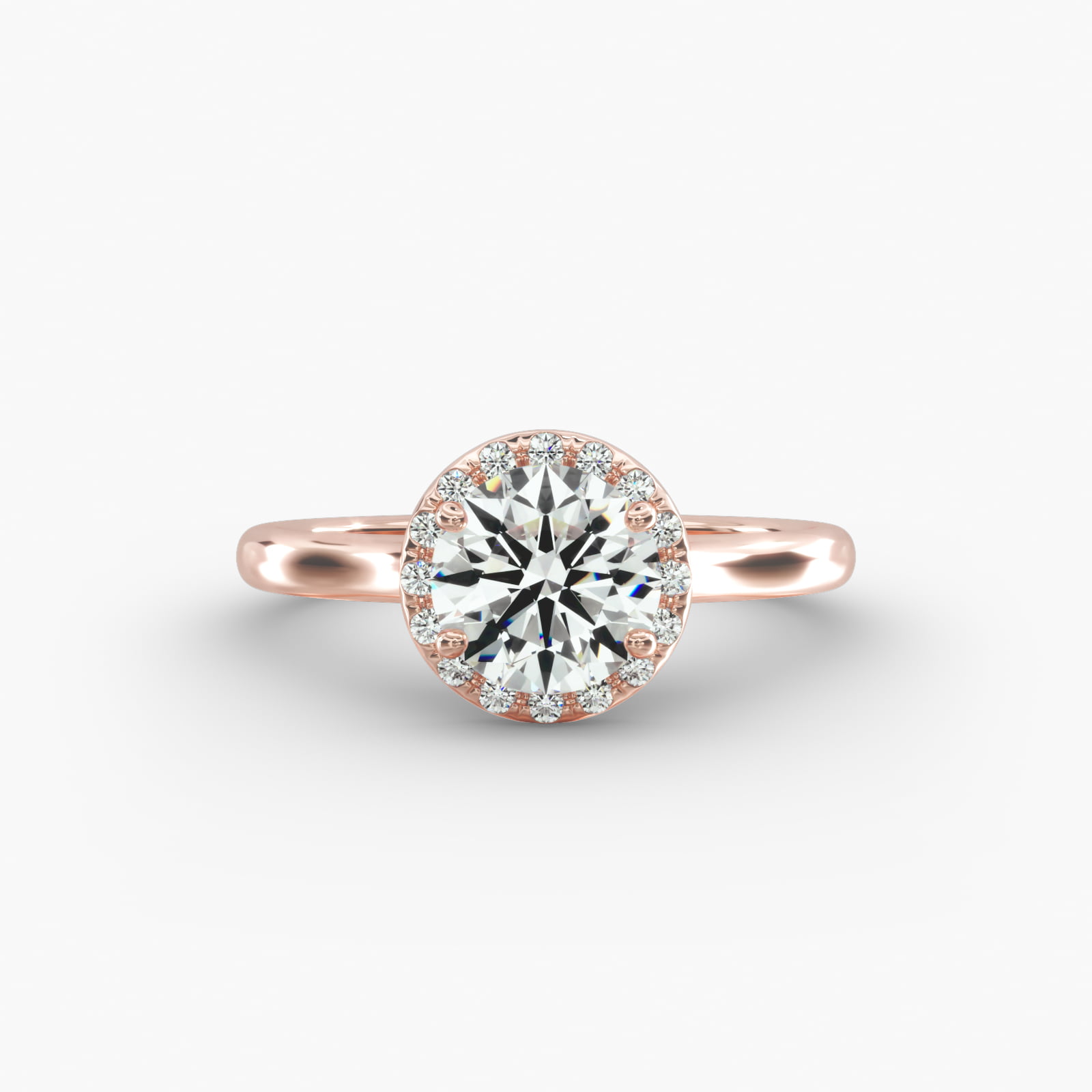 Pavé Diamond Halo Engagement Ring In 14K Rose Gold (Round)
