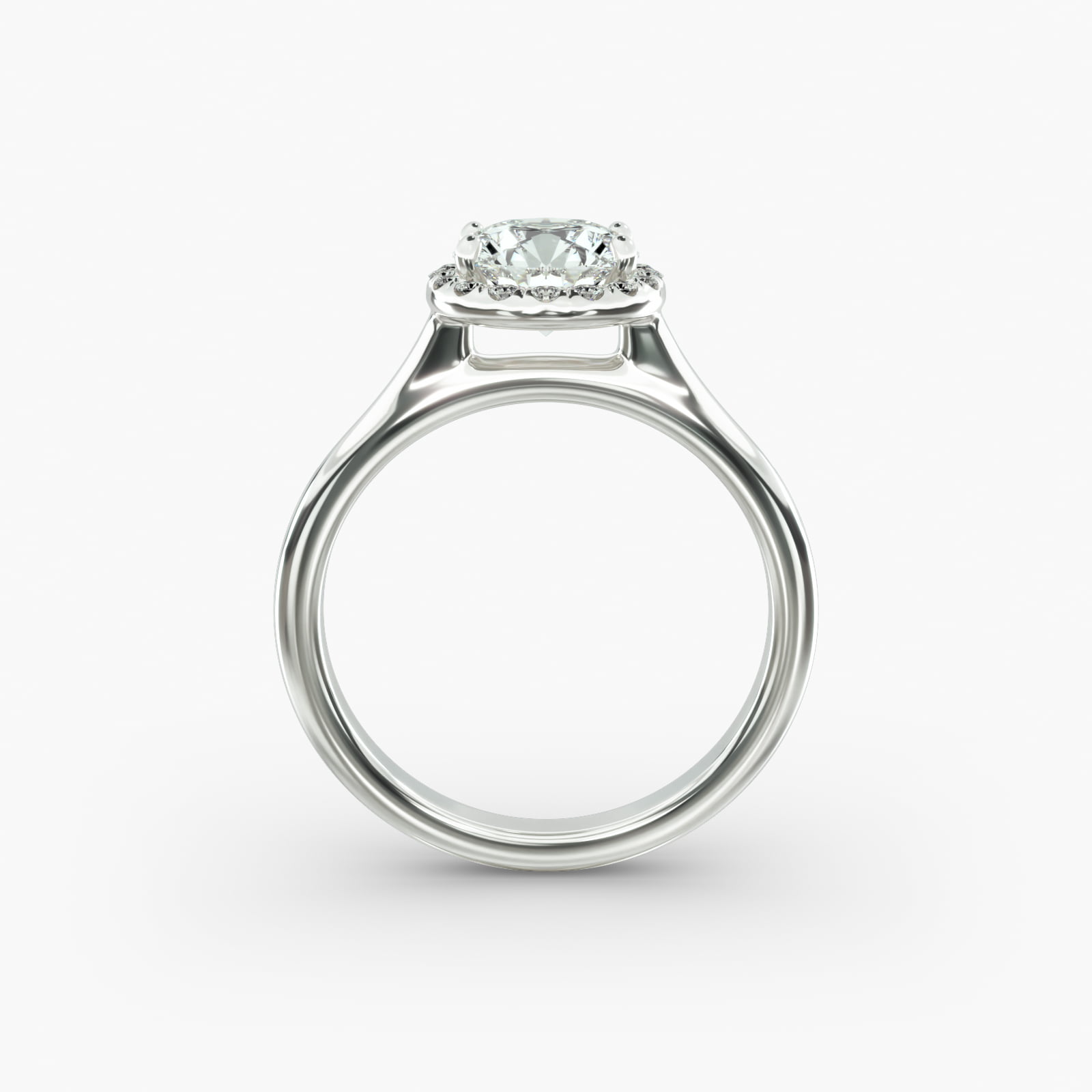Pavé Diamond Halo Engagement Ring In 18K White Gold (Round)