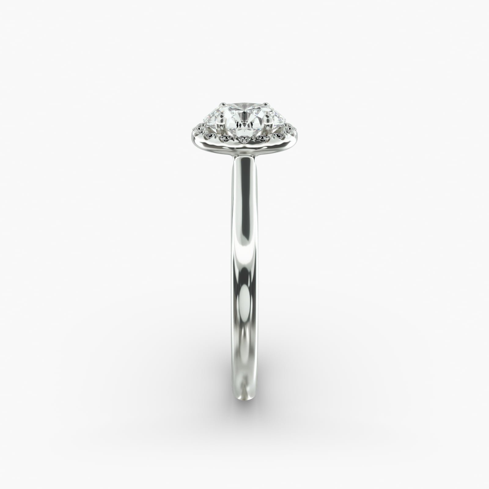 Pavé Diamond Halo Engagement Ring In 18K White Gold (Round)