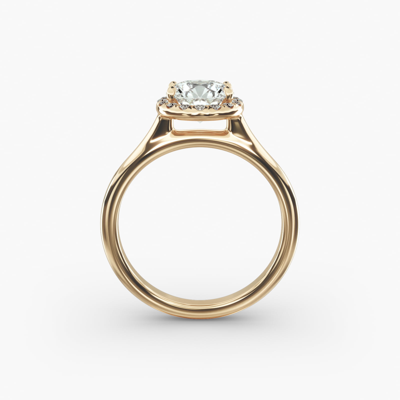 Pavé Diamond Halo Engagement Ring In 14K Yellow Gold (Round)