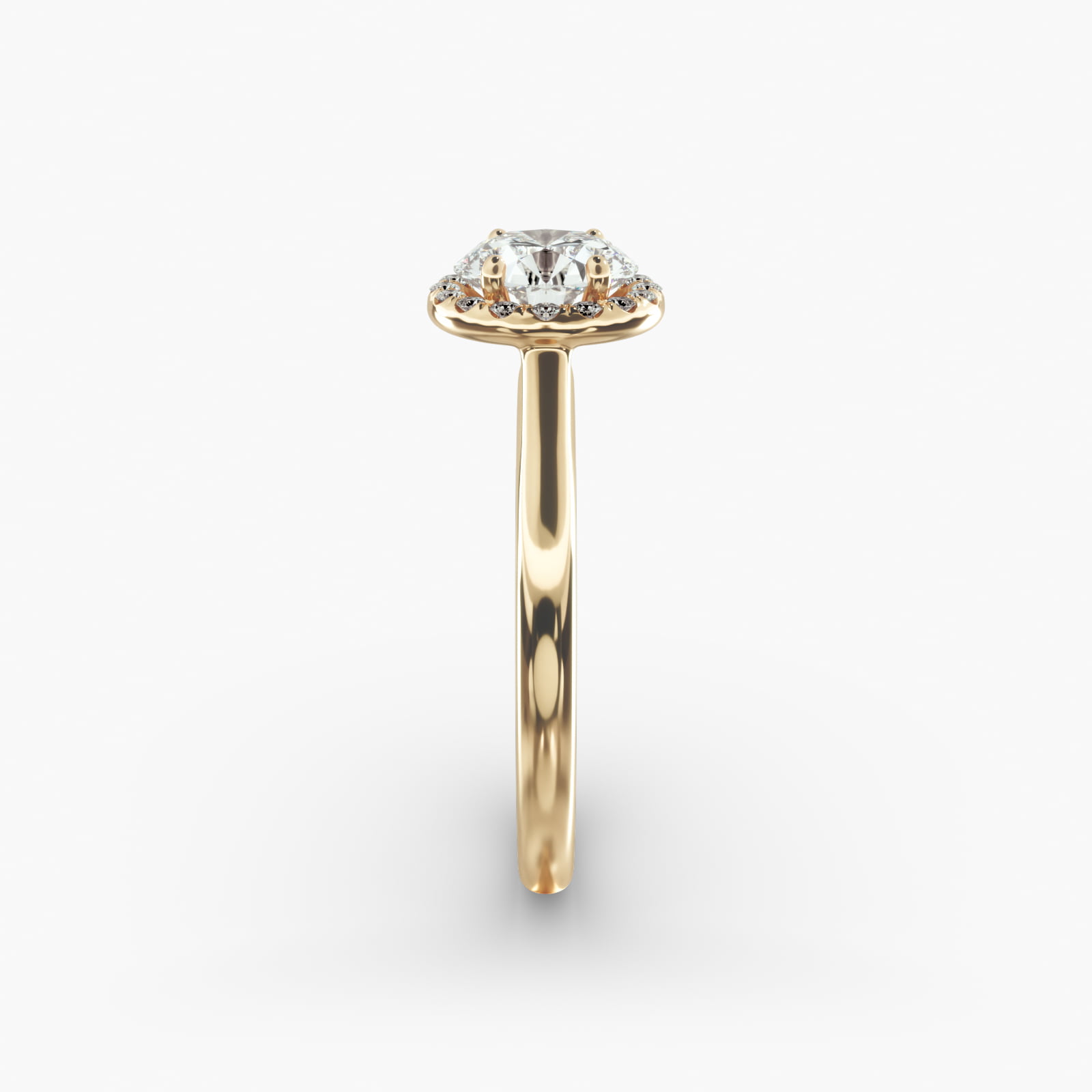 Pavé Diamond Halo Engagement Ring In 14K Yellow Gold (Round)