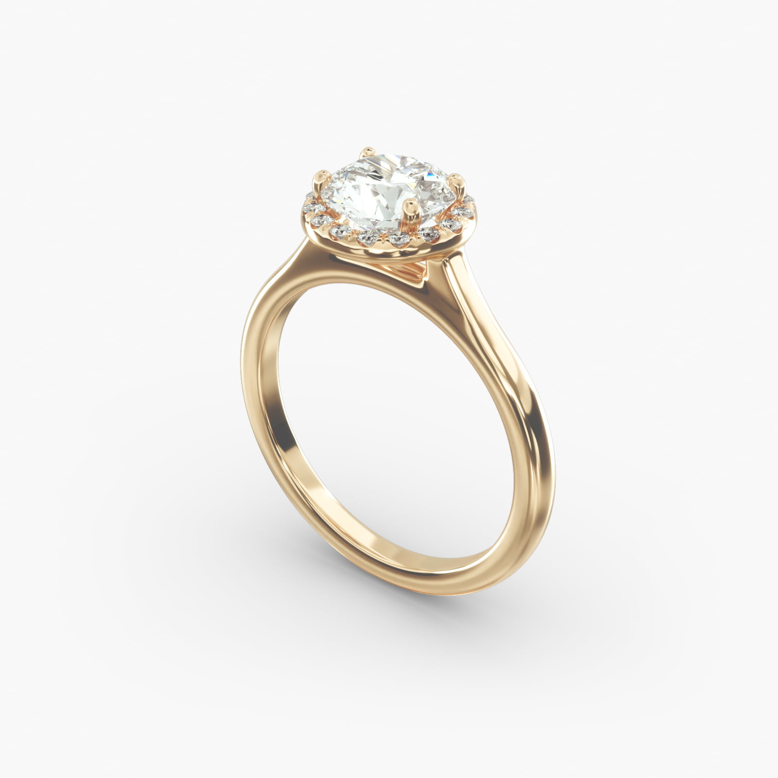 Pavé Diamond Halo Engagement Ring In 14K Yellow Gold (Round)-17155y14